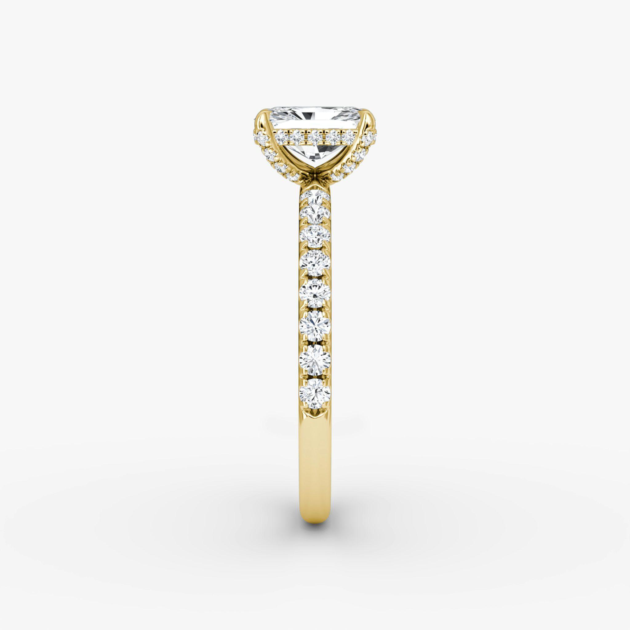 The Classic Hidden Halo | Radiant | 18k | Yellow Gold | bandAccent: Pavé | bandWidth: large | prongStyle: Pavé | diamondOrientation: vertical | caratWeight: other