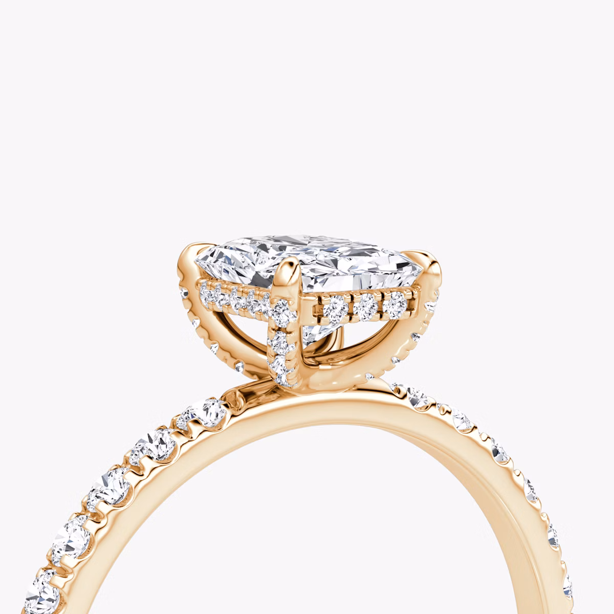 The Classic Hidden Halo | Radiant | 14k | Rose Gold | bandAccent: Pavé | bandWidth: large | prongStyle: Pavé | diamondOrientation: vertical | caratWeight: other