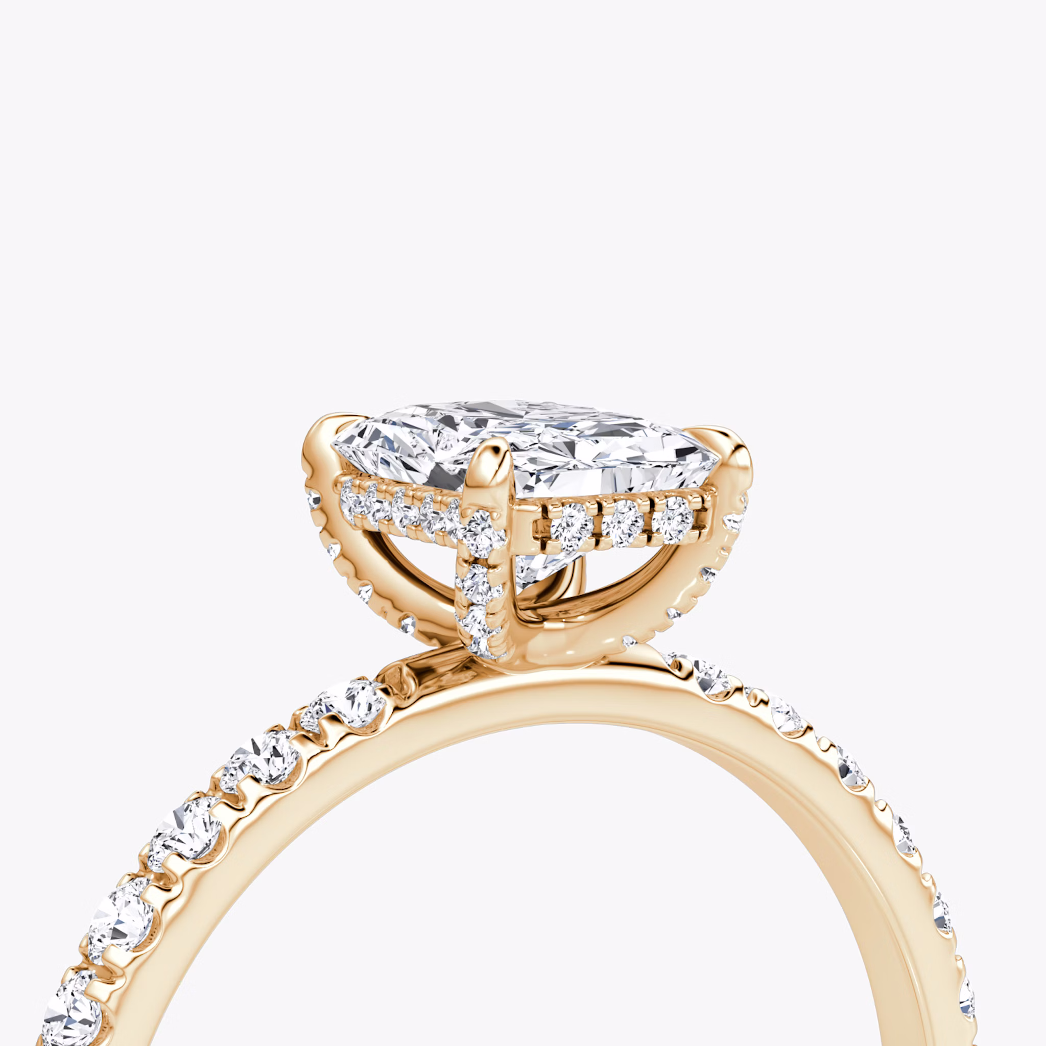 The Classic Hidden Halo | Radiant | 14k | Rose Gold | bandAccent: Pavé | bandWidth: large | prongStyle: Pavé | diamondOrientation: vertical | caratWeight: other