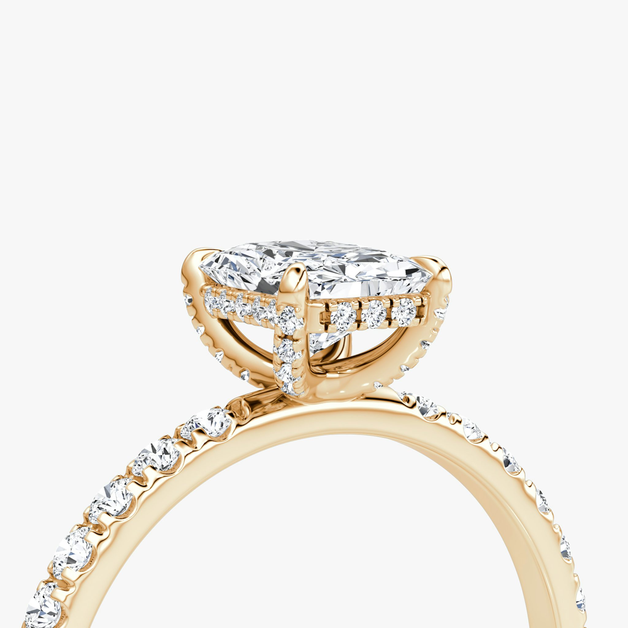 The Classic Hidden Halo | Radiant | 14k | Rose Gold | bandAccent: Pavé | bandWidth: large | prongStyle: Pavé | diamondOrientation: vertical | caratWeight: other