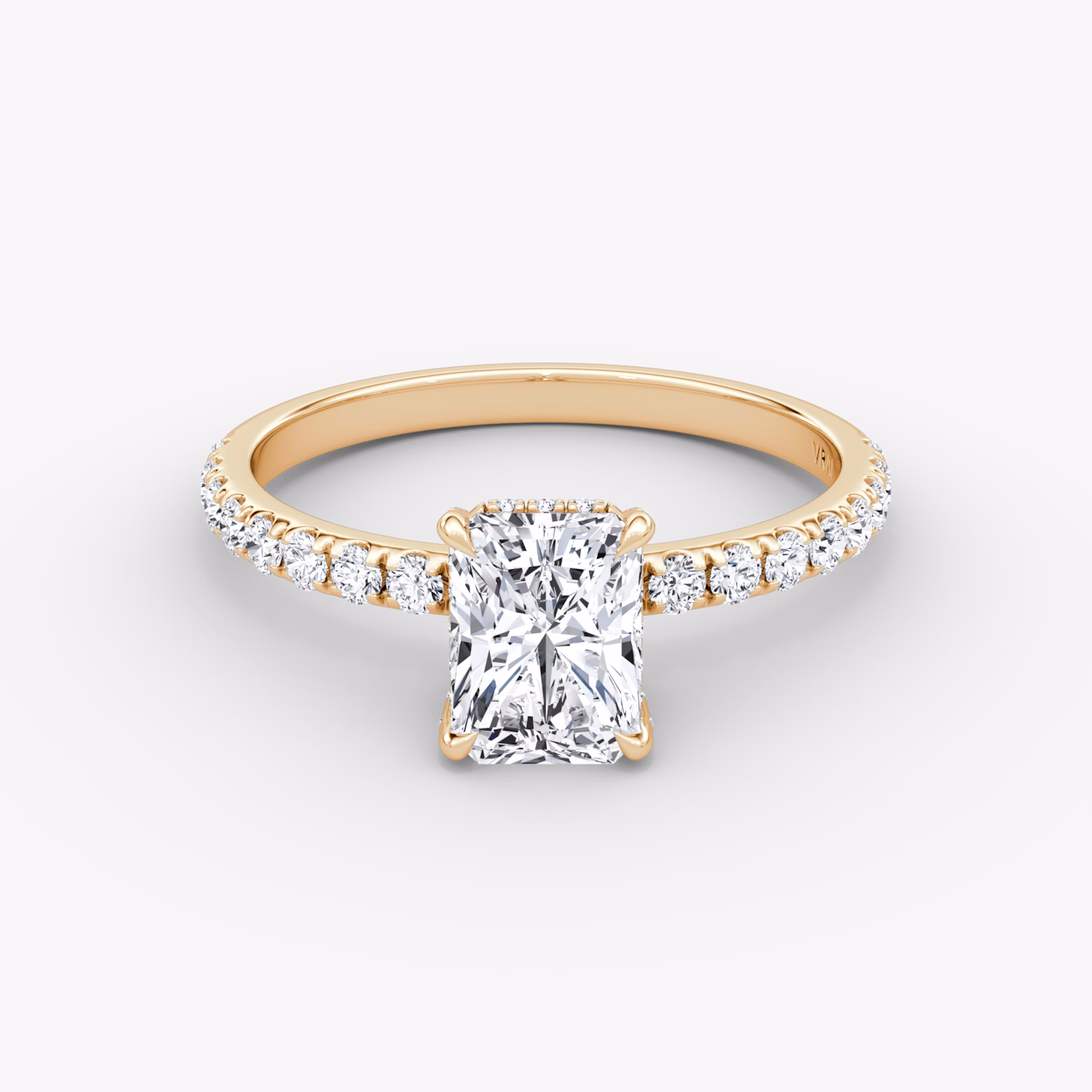 The Classic Hidden Halo | Radiant | 14k | Rose Gold | bandAccent: Pavé | bandWidth: large | prongStyle: Pavé | diamondOrientation: vertical | caratWeight: other