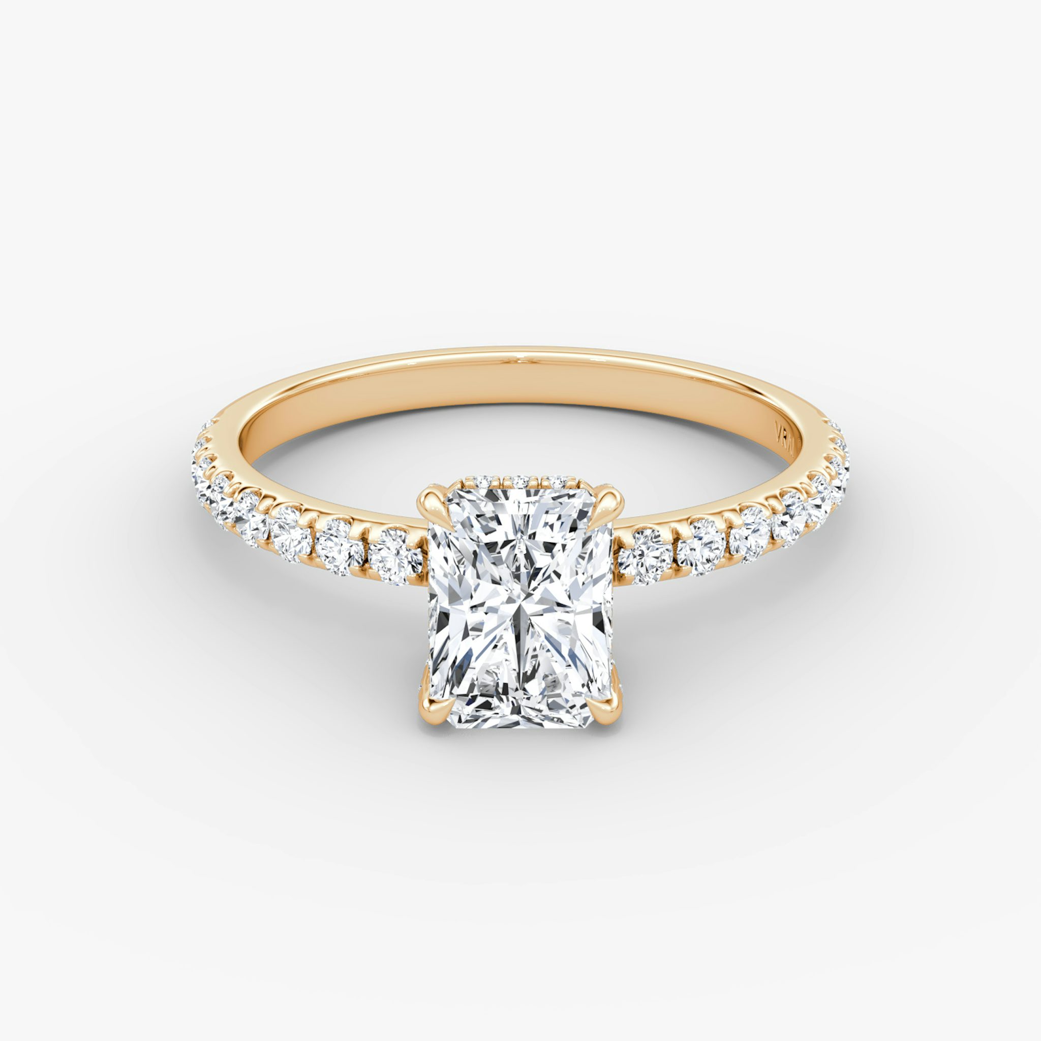 The Classic Hidden Halo | Radiant | 14k | Rose Gold | bandAccent: Pavé | bandWidth: large | prongStyle: Pavé | diamondOrientation: vertical | caratWeight: other