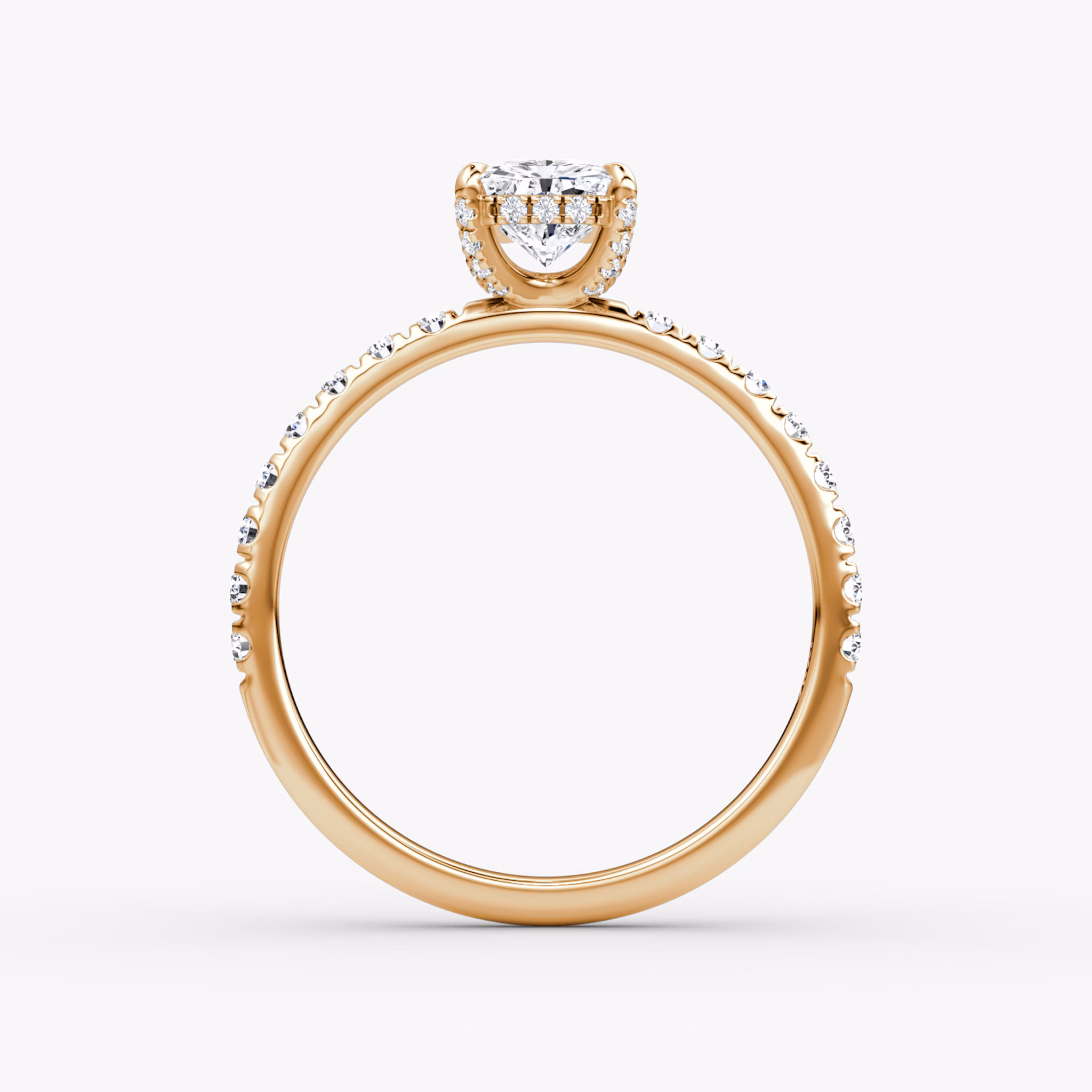 The Classic Hidden Halo | Radiant | 14k | Rose Gold | bandAccent: Pavé | bandWidth: large | prongStyle: Pavé | diamondOrientation: vertical | caratWeight: other
