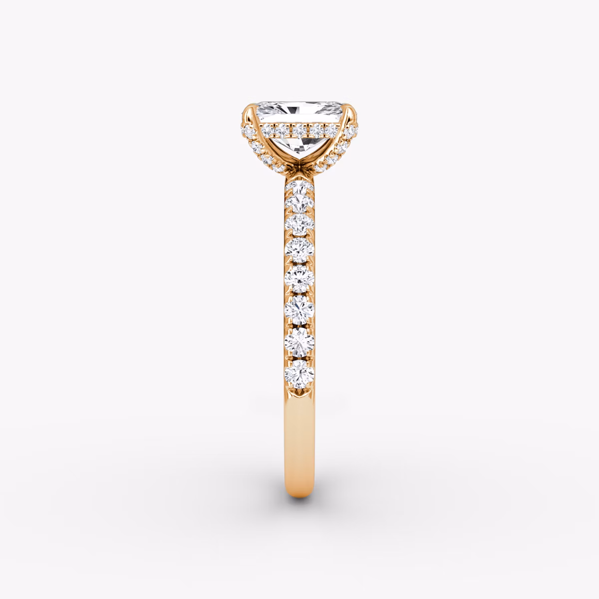 The Classic Hidden Halo | Radiant | 14k | Rose Gold | bandAccent: Pavé | bandWidth: large | prongStyle: Pavé | diamondOrientation: vertical | caratWeight: other