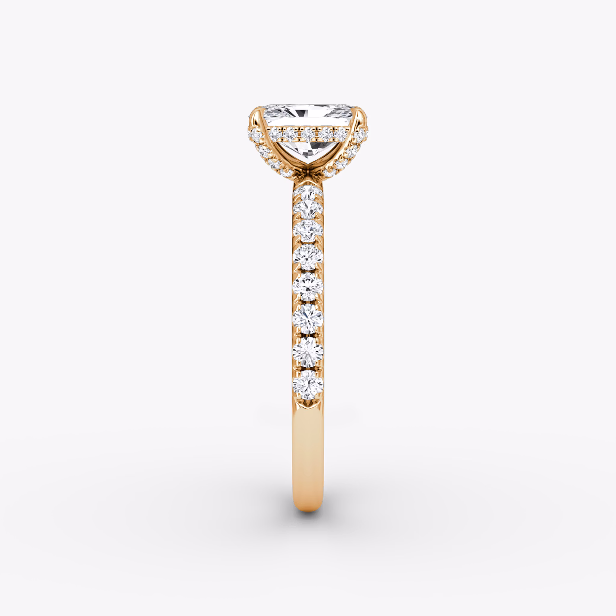 The Classic Hidden Halo | Radiant | 14k | Rose Gold | bandAccent: Pavé | bandWidth: large | prongStyle: Pavé | diamondOrientation: vertical | caratWeight: other