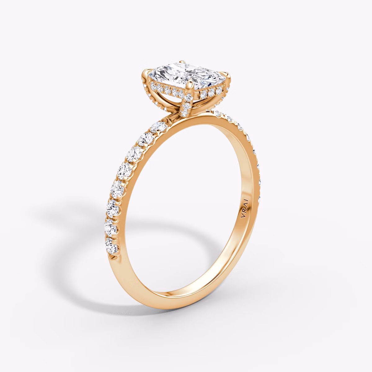The Classic Hidden Halo | Radiant | 14k | Rose Gold | bandAccent: Pavé | bandWidth: large | prongStyle: Pavé | diamondOrientation: vertical | caratWeight: other