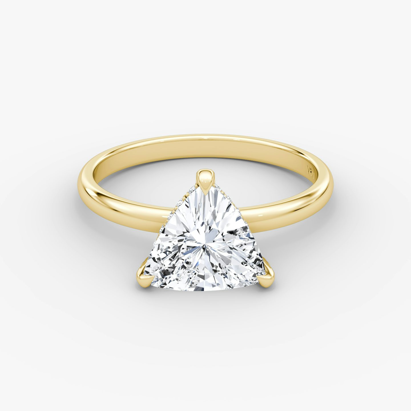 The Classic Hidden Halo | Trillion | 18k | Yellow Gold | bandAccent: Plain | bandWidth: large | prongStyle: Plain | diamondOrientation: vertical | caratWeight: other