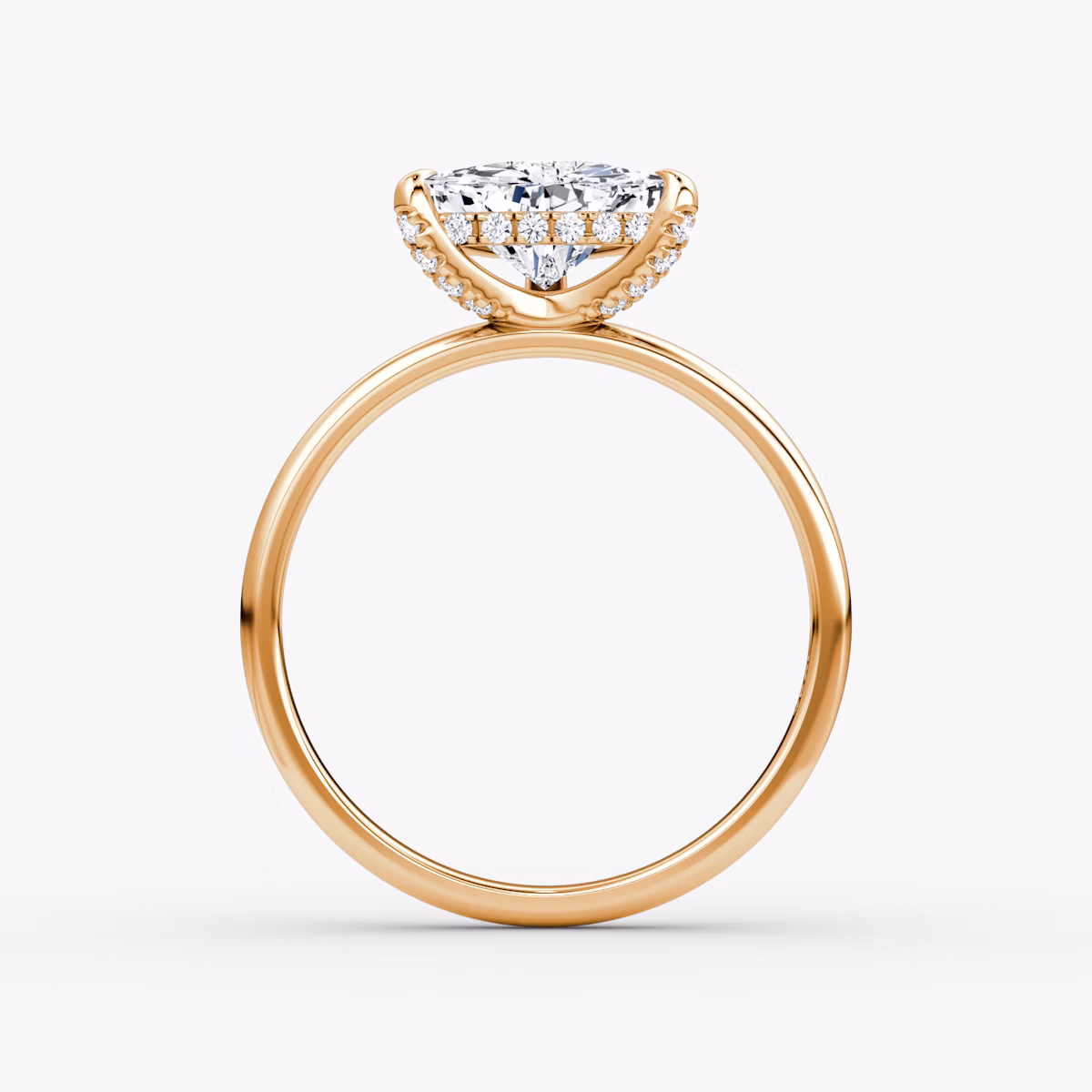 The Classic Hidden Halo | Trillion | 14k | Rose Gold | bandAccent: Plain | bandWidth: large | prongStyle: Pavé | diamondOrientation: vertical | caratWeight: other