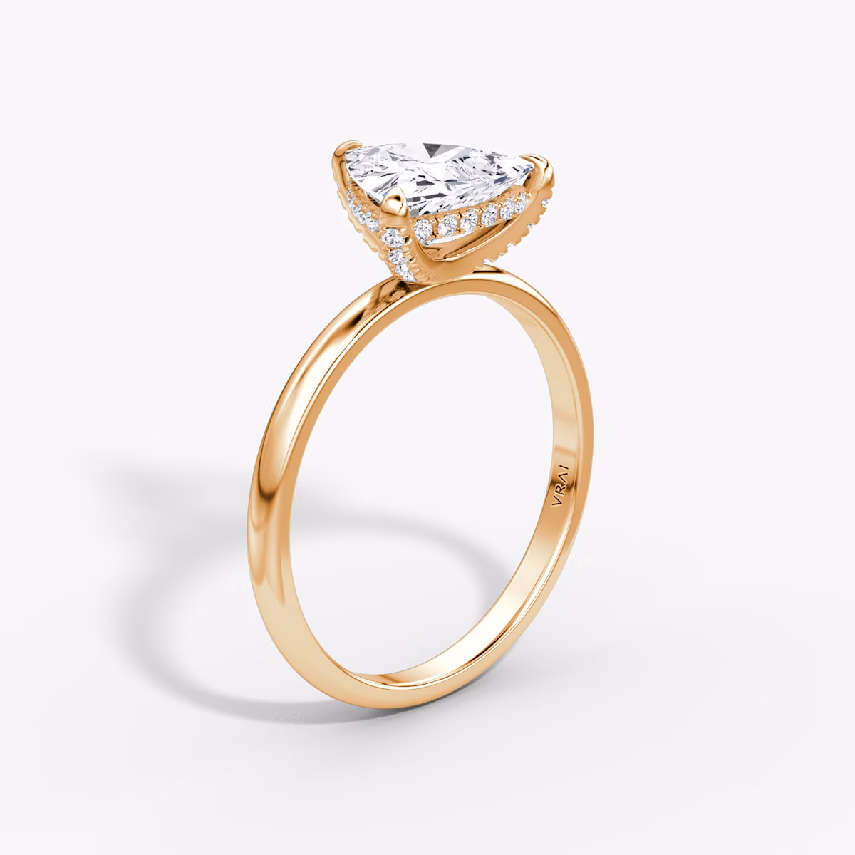 The Classic Hidden Halo | Trillion | 14k | Rose Gold | bandAccent: Plain | bandWidth: large | prongStyle: Pavé | diamondOrientation: vertical | caratWeight: other