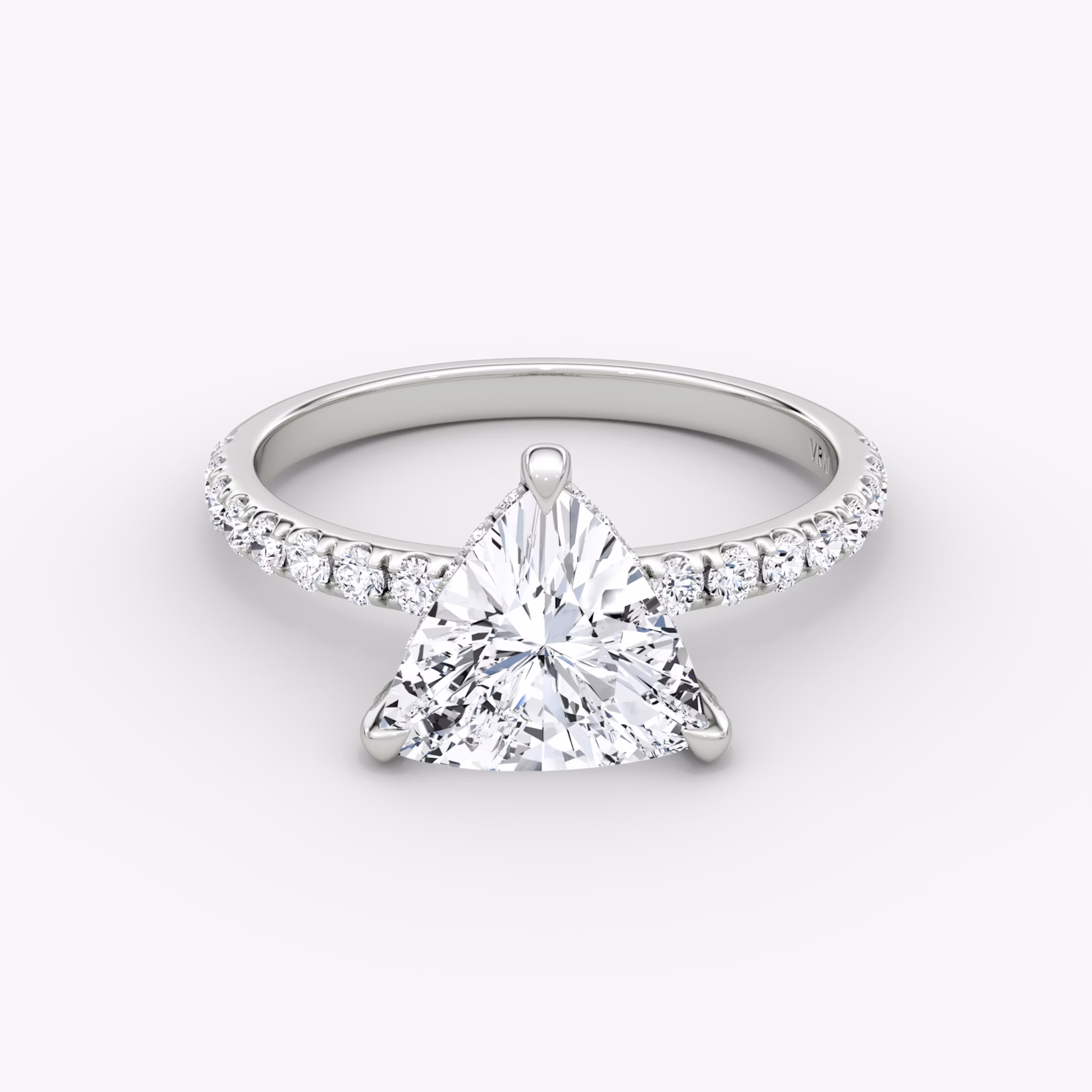 The Classic Hidden Halo | Trillion | 18k | White Gold | bandAccent: Pavé | bandWidth: large | prongStyle: Pavé | diamondOrientation: vertical | caratWeight: other