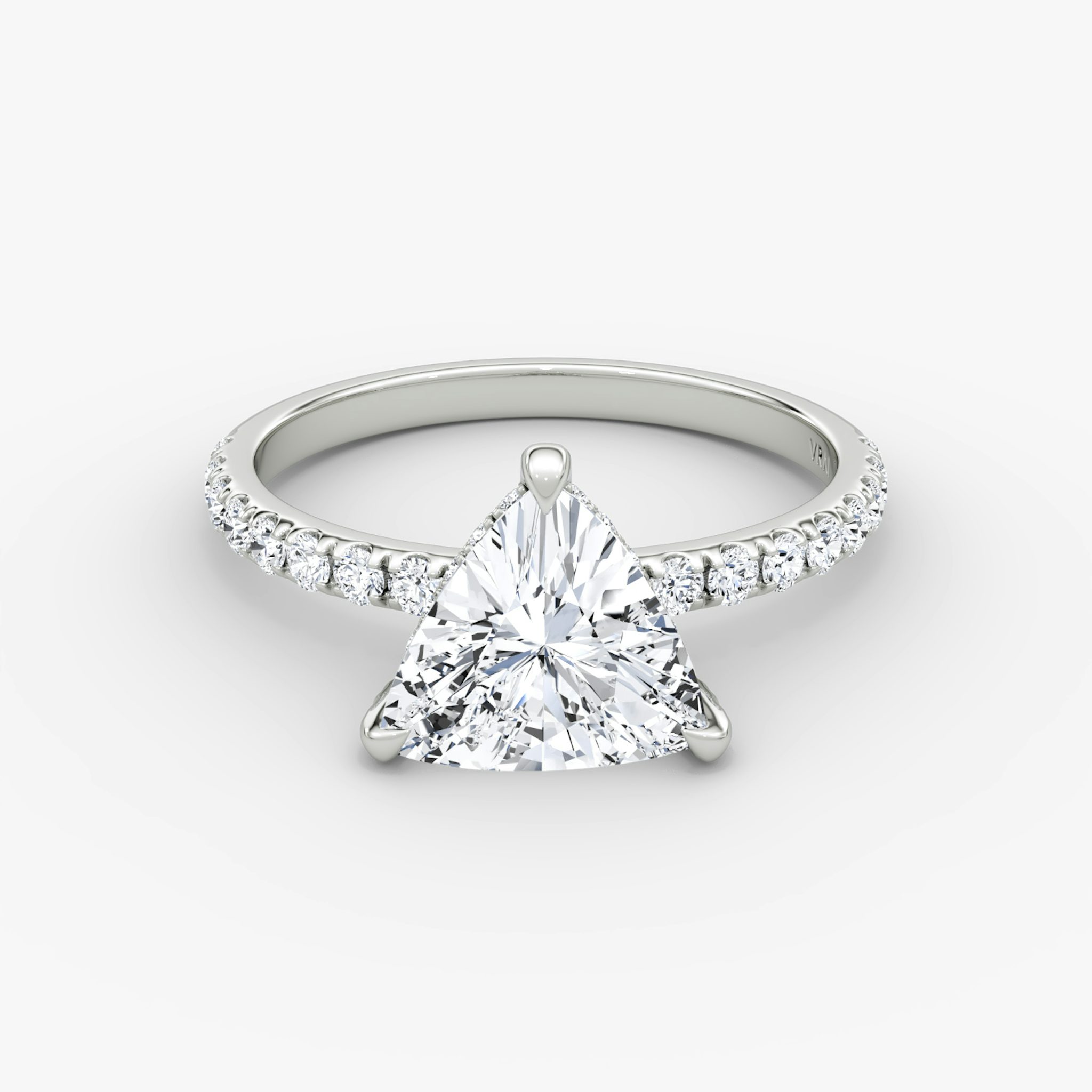 The Classic Hidden Halo | Trillion | 18k | White Gold | bandAccent: Pavé | bandWidth: large | prongStyle: Pavé | diamondOrientation: vertical | caratWeight: other