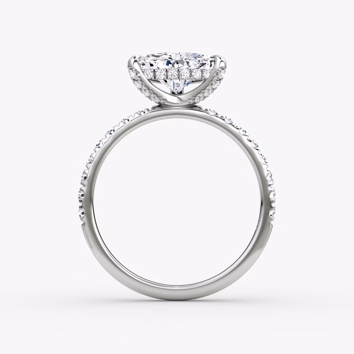The Classic Hidden Halo | Trillion | Platinum | bandAccent: Pavé | bandWidth: large | prongStyle: Pavé | diamondOrientation: vertical | caratWeight: other