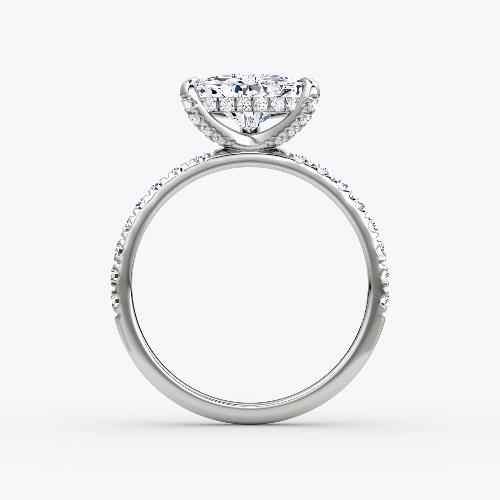 The Classic Hidden Halo | Trillion | 18k | White Gold | bandAccent: Pavé | bandWidth: large | prongStyle: Pavé | diamondOrientation: vertical | caratWeight: other