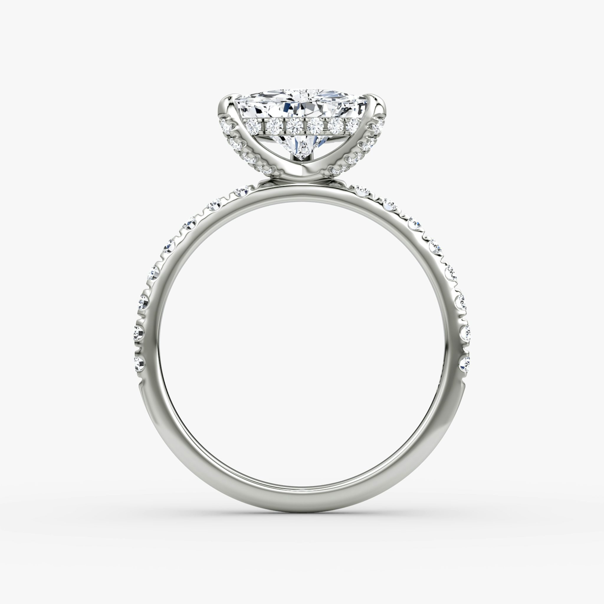 The Classic Hidden Halo | Trillion | 18k | White Gold | bandAccent: Pavé | bandWidth: large | prongStyle: Pavé | diamondOrientation: vertical | caratWeight: other