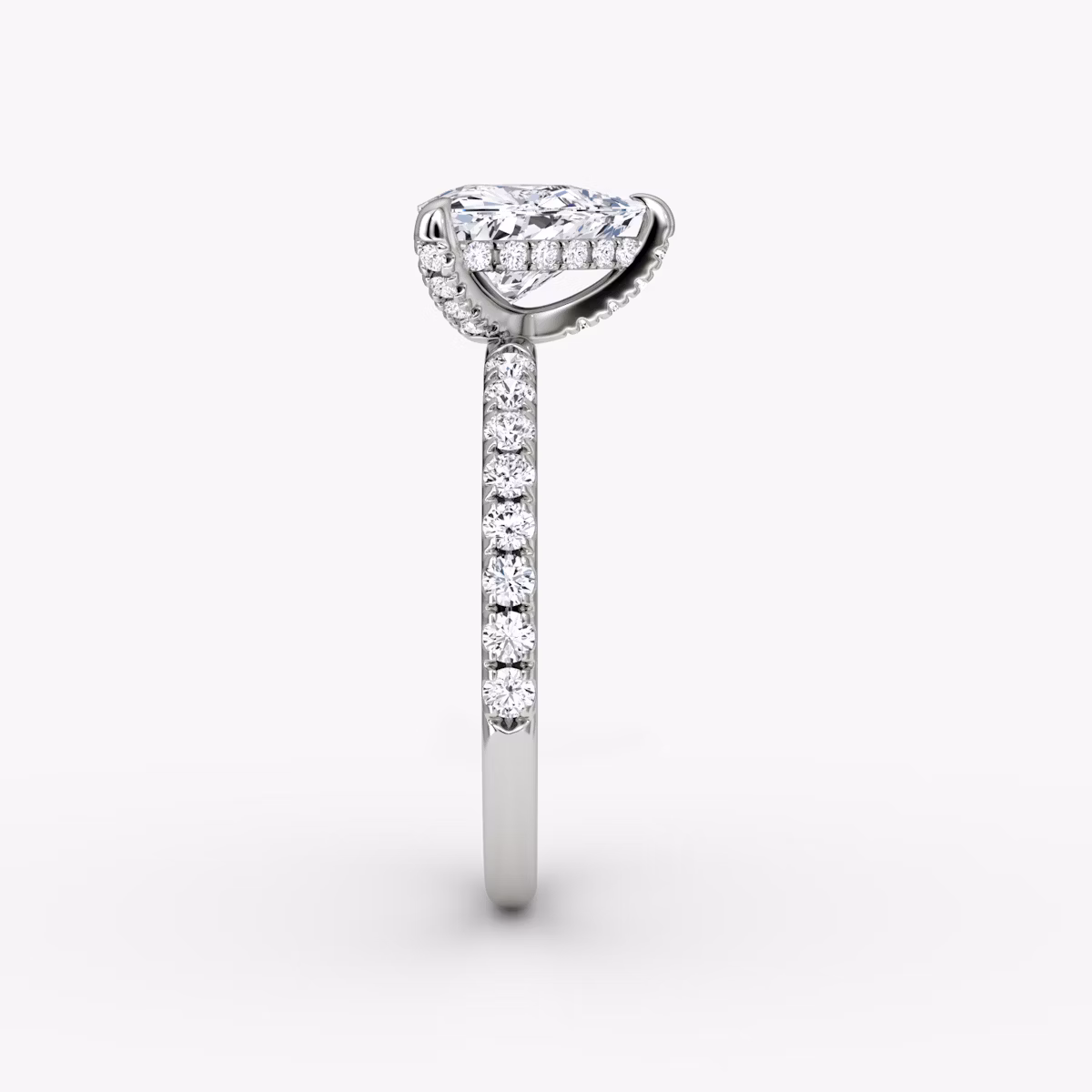 The Classic Hidden Halo | Trillion | Platinum | bandAccent: Pavé | bandWidth: large | prongStyle: Pavé | diamondOrientation: vertical | caratWeight: other