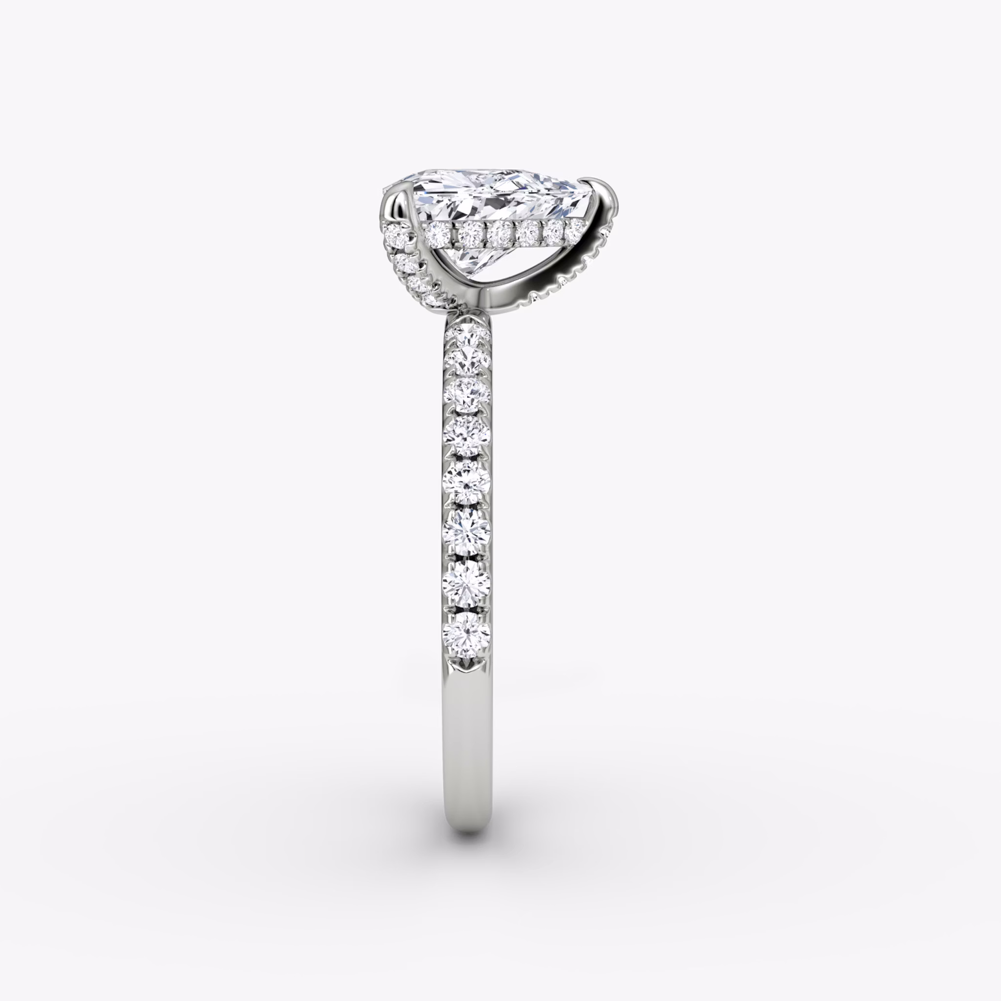 The Classic Hidden Halo | Trillion | 18k | White Gold | bandAccent: Pavé | bandWidth: large | prongStyle: Pavé | diamondOrientation: vertical | caratWeight: other