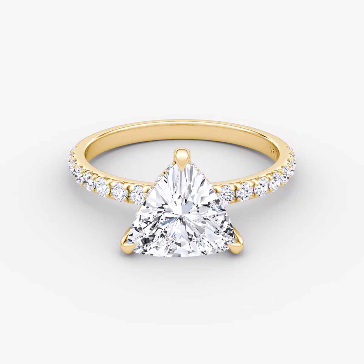 The Classic Hidden Halo | Trillion | 18k | Yellow Gold | bandAccent: Pavé | bandWidth: large | prongStyle: Pavé | diamondOrientation: vertical | caratWeight: other