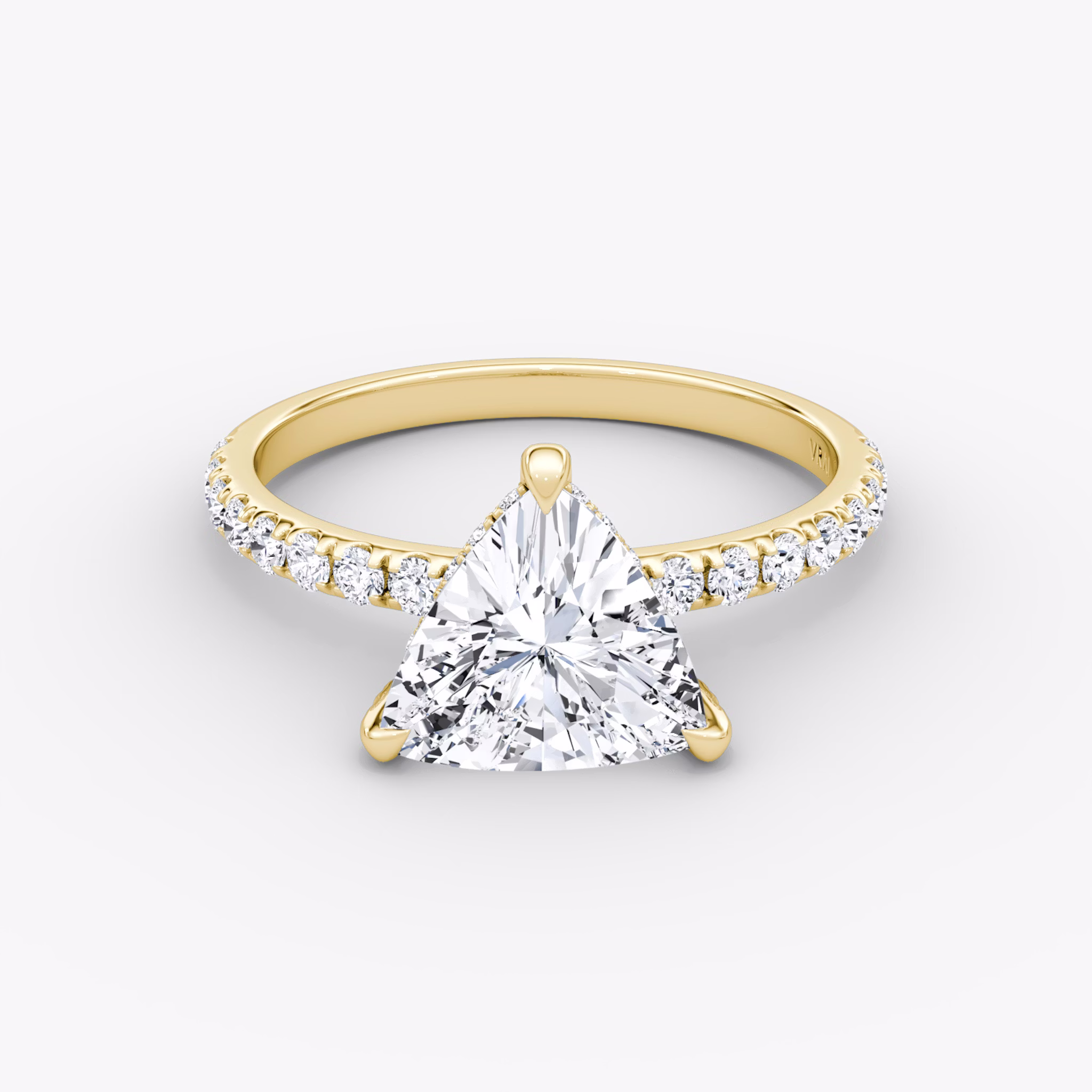 The Classic Hidden Halo | Trillion | 18k | Yellow Gold | bandAccent: Pavé | bandWidth: large | prongStyle: Pavé | diamondOrientation: vertical | caratWeight: other
