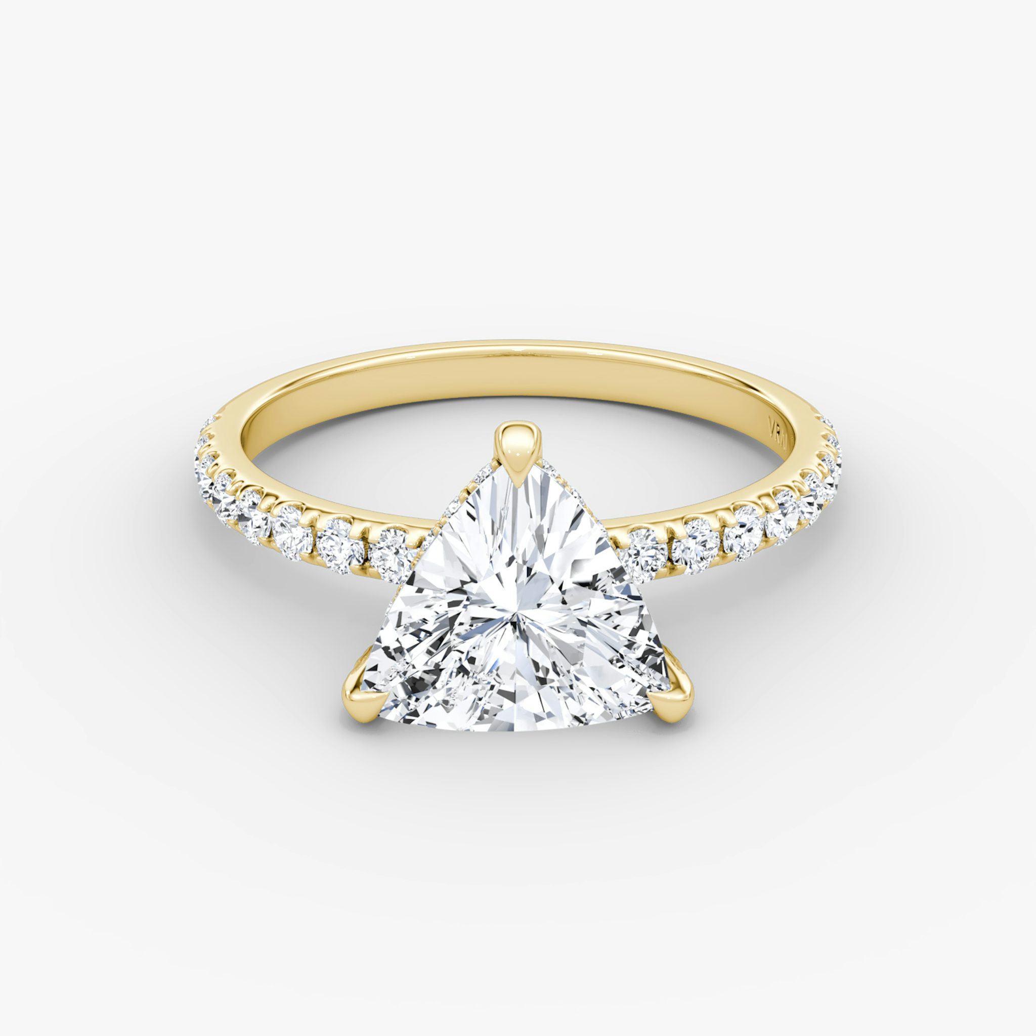 The Classic Hidden Halo | Trillion | 18k | Yellow Gold | bandAccent: Pavé | bandWidth: large | prongStyle: Pavé | diamondOrientation: vertical | caratWeight: other