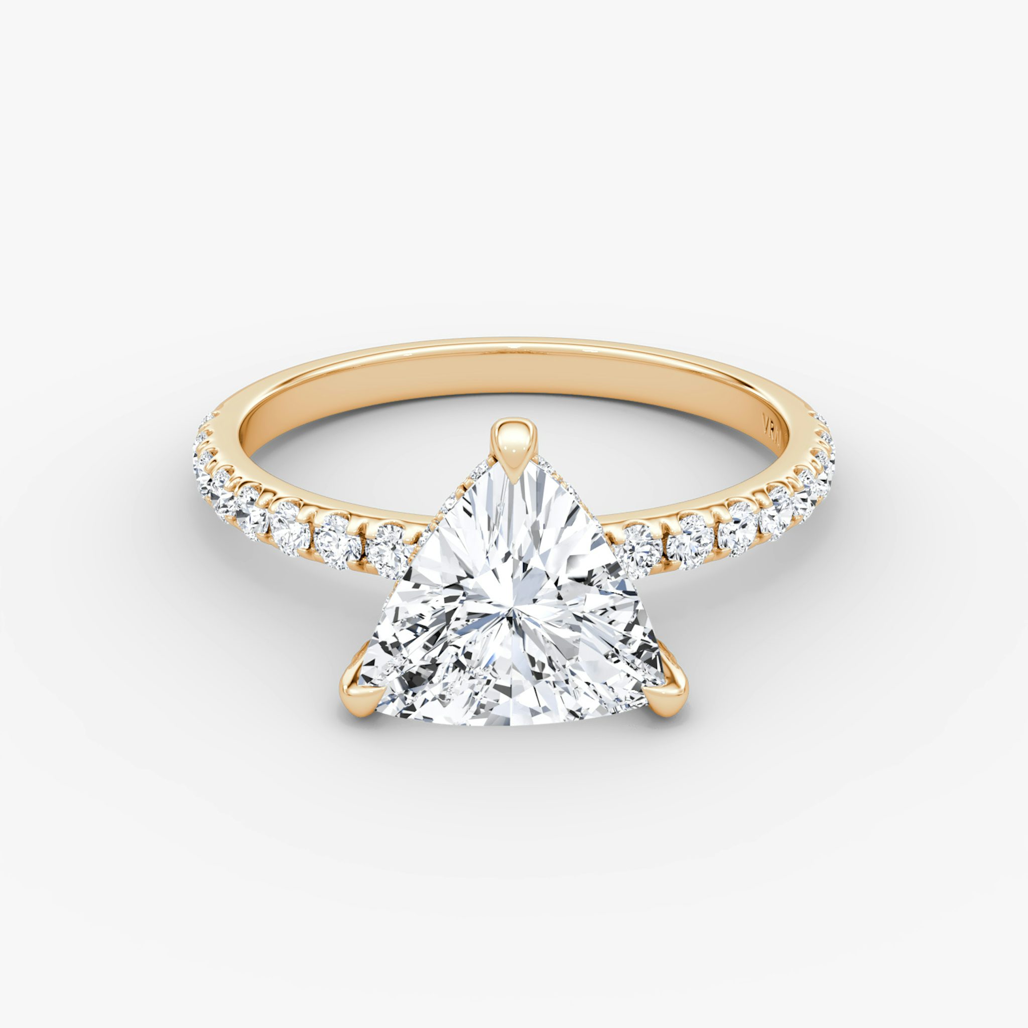 The Classic Hidden Halo | Trillion | 14k | Rose Gold | bandAccent: Pavé | bandWidth: large | prongStyle: Pavé | diamondOrientation: vertical | caratWeight: other