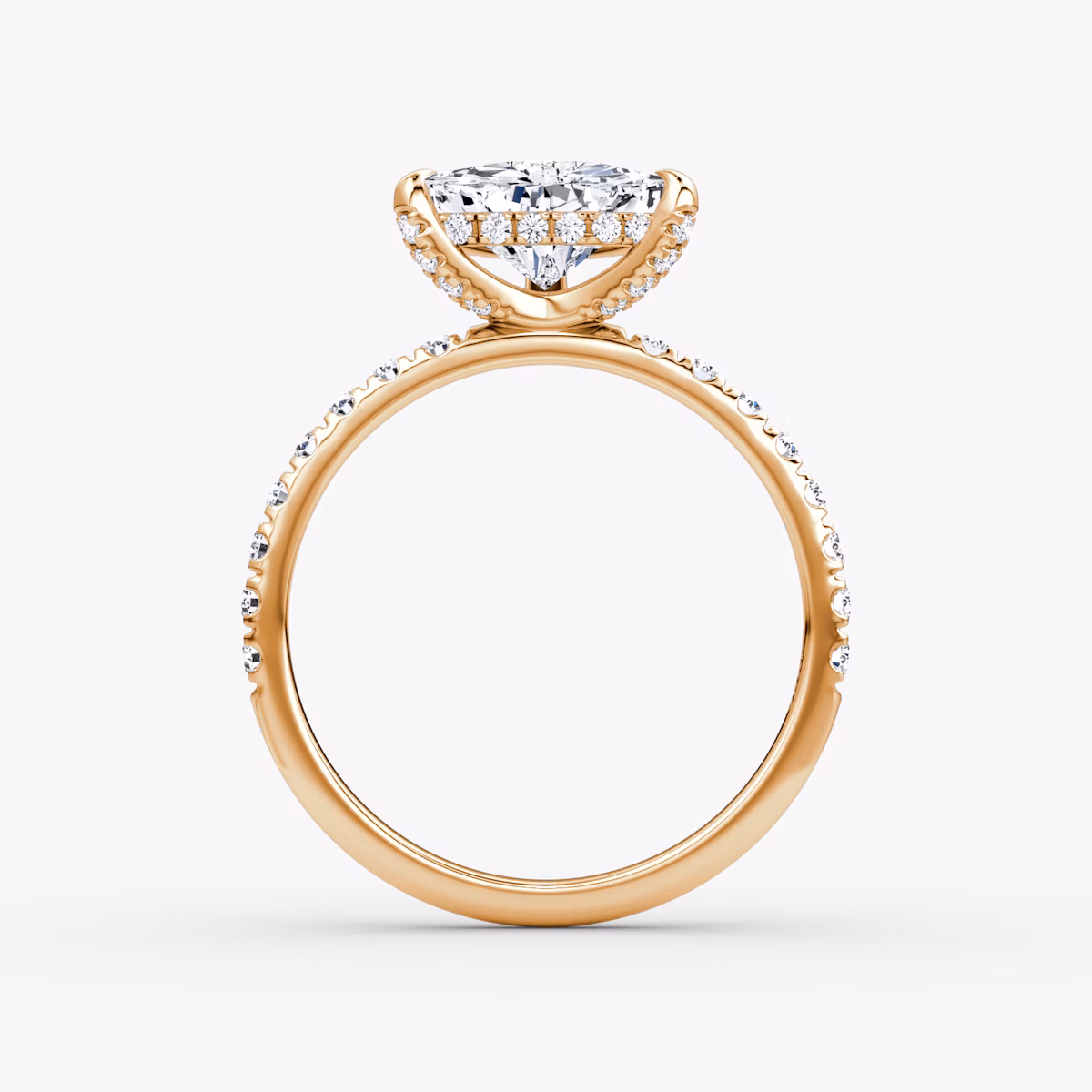 The Classic Hidden Halo | Trillion | 14k | Rose Gold | bandAccent: Pavé | bandWidth: large | prongStyle: Pavé | diamondOrientation: vertical | caratWeight: other