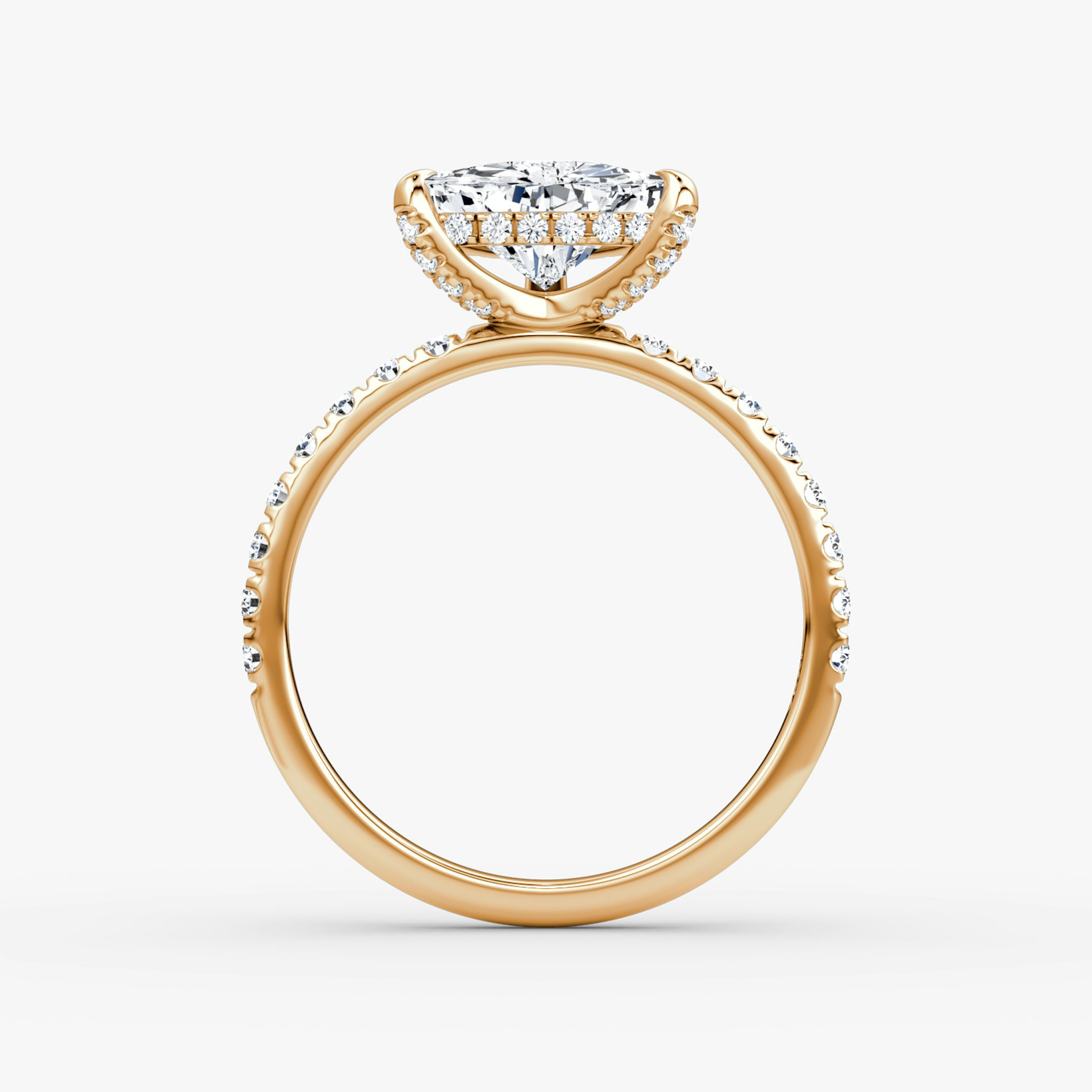 The Classic Hidden Halo | Trillion | 14k | Rose Gold | bandAccent: Pavé | bandWidth: large | prongStyle: Pavé | diamondOrientation: vertical | caratWeight: other
