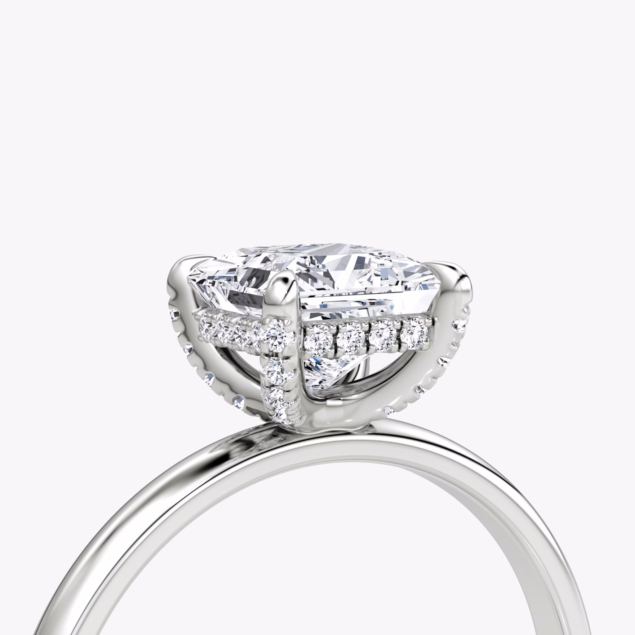 The Classic Hidden Halo | Princess | 18k | White Gold | bandAccent: Plain | bandWidth: large | prongStyle: Pavé | diamondOrientation: vertical | caratWeight: other
