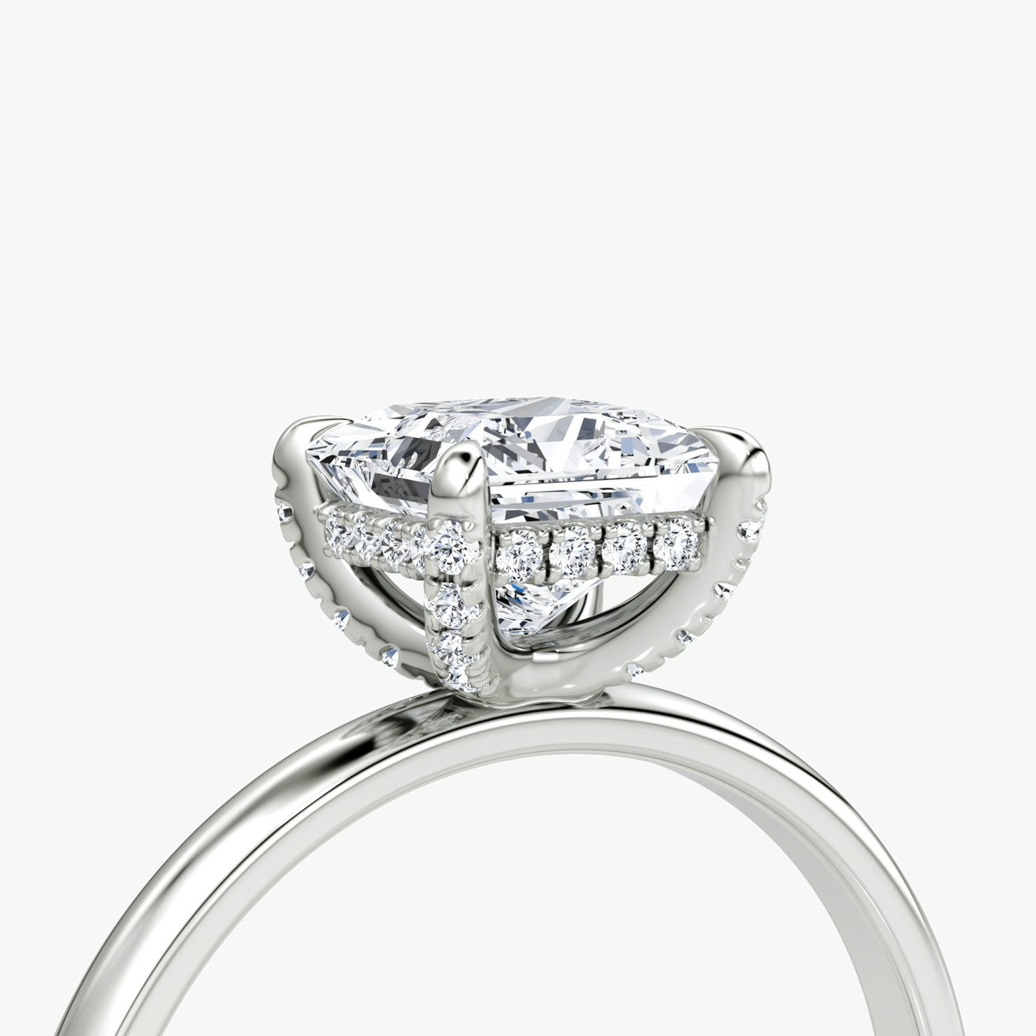 The Classic Hidden Halo | Princess | 18k | White Gold | bandAccent: Plain | bandWidth: large | prongStyle: Pavé | diamondOrientation: vertical | caratWeight: other