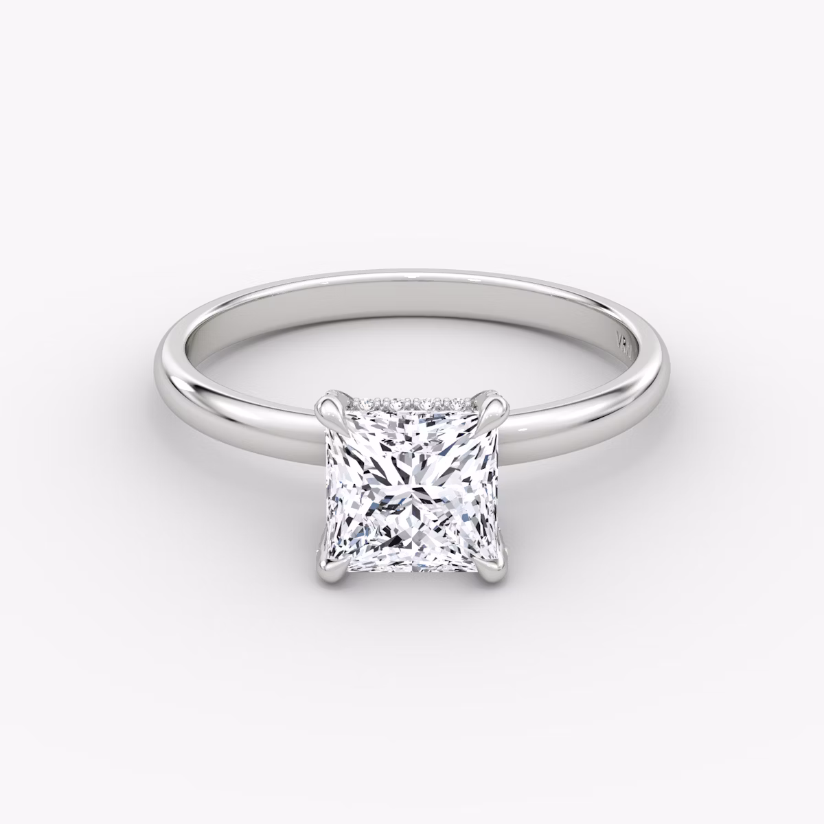 The Classic Hidden Halo | Princess | 18k | White Gold | bandAccent: Plain | bandWidth: large | prongStyle: Pavé | diamondOrientation: vertical | caratWeight: other