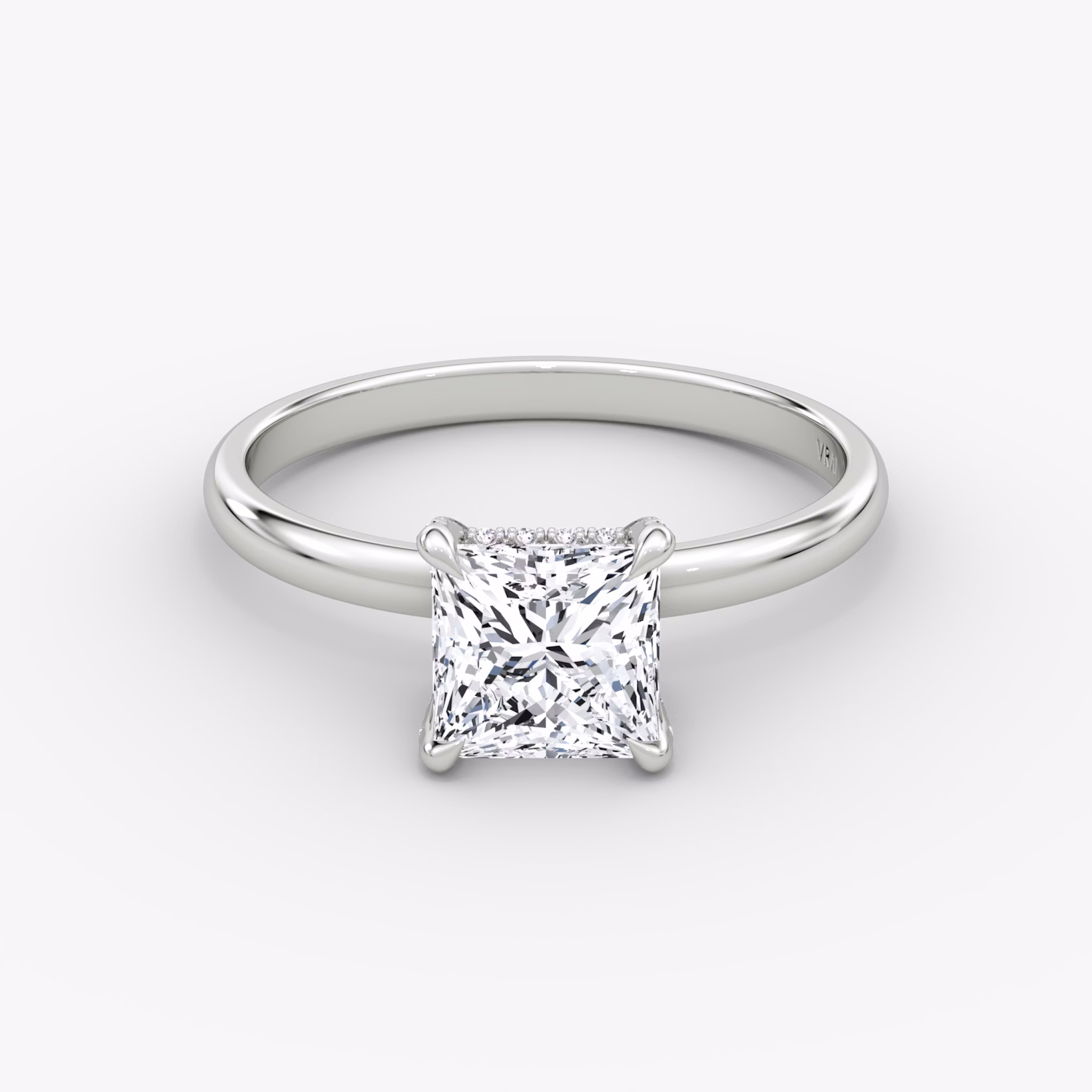 The Classic Hidden Halo | Princess | 18k | White Gold | bandAccent: Plain | bandWidth: large | prongStyle: Pavé | diamondOrientation: vertical | caratWeight: other