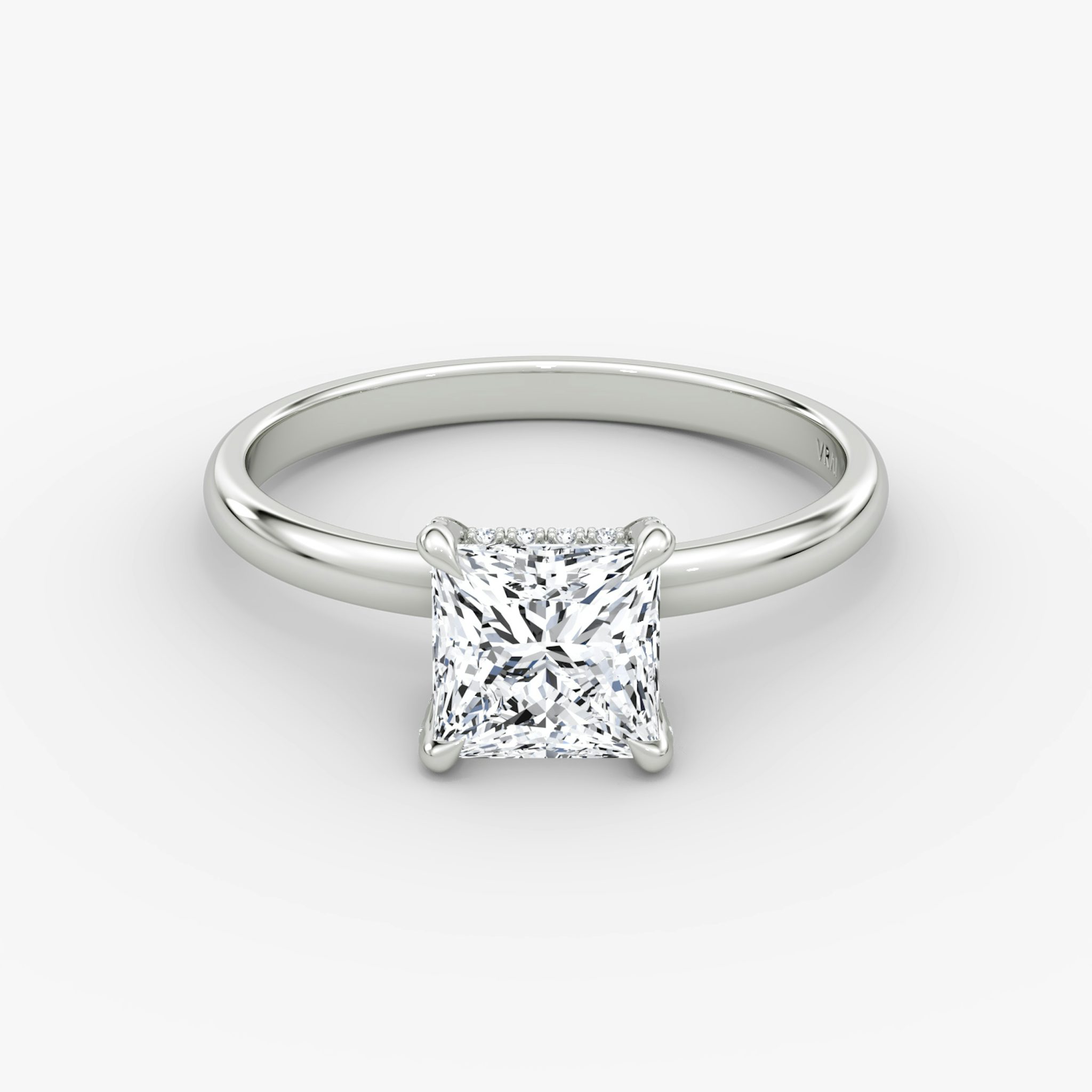 The Classic Hidden Halo | Princess | 18k | White Gold | bandAccent: Plain | bandWidth: large | prongStyle: Pavé | diamondOrientation: vertical | caratWeight: other