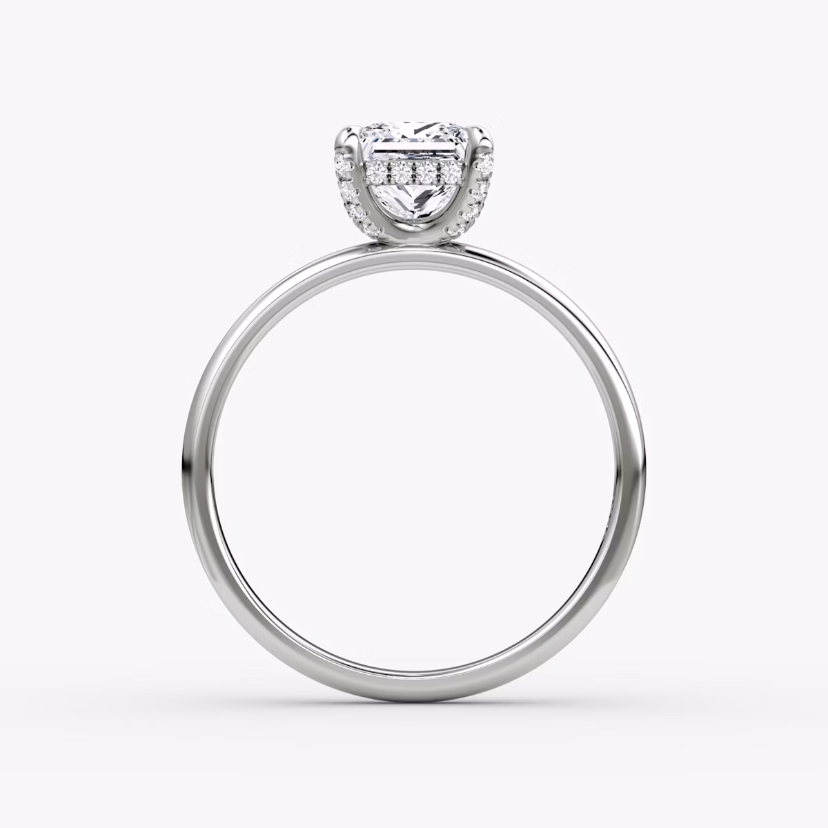 The Classic Hidden Halo | Princess | 18k | White Gold | bandAccent: Plain | bandWidth: large | prongStyle: Pavé | diamondOrientation: vertical | caratWeight: other