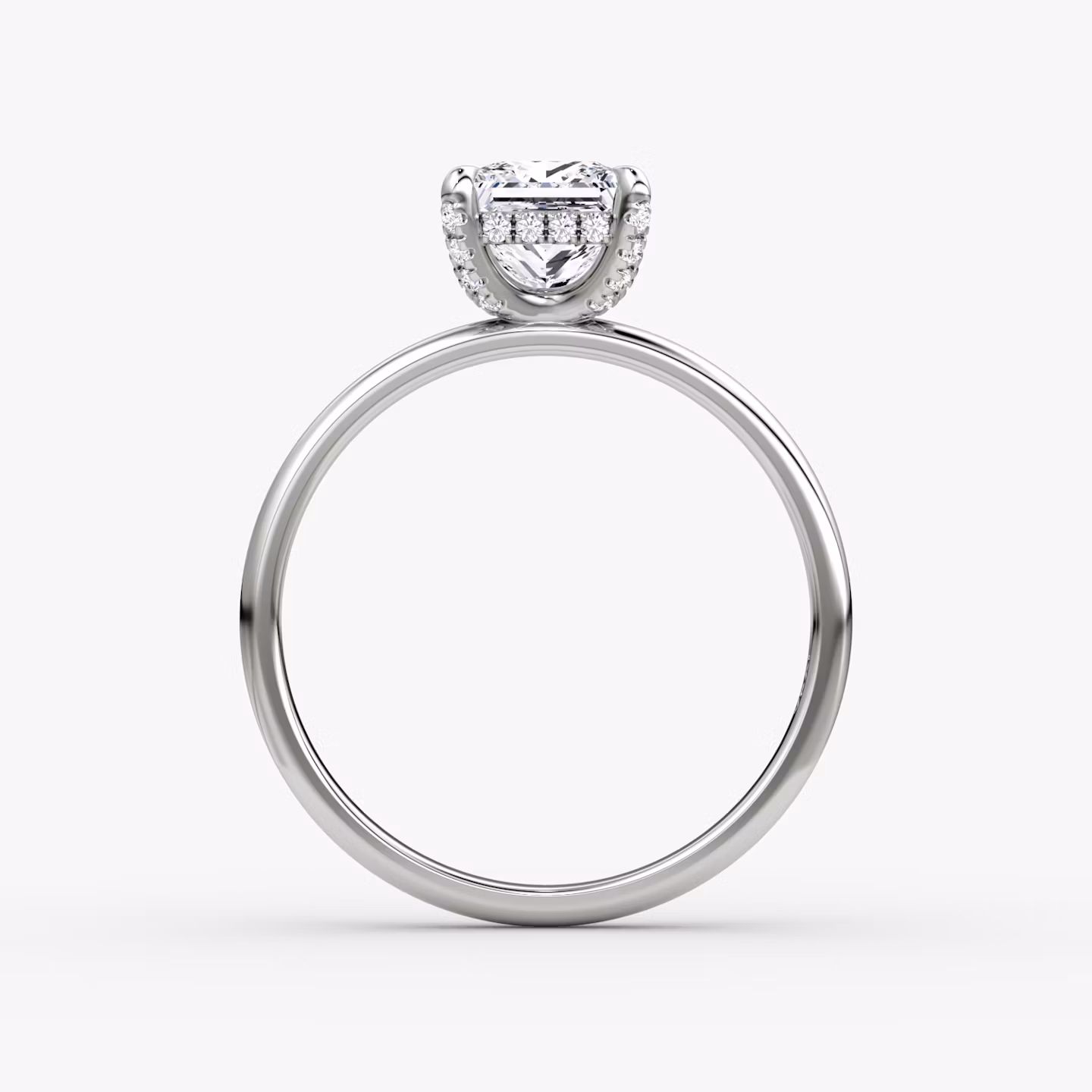 The Classic Hidden Halo | Princess | 18k | White Gold | bandAccent: Plain | bandWidth: large | prongStyle: Pavé | diamondOrientation: vertical | caratWeight: other
