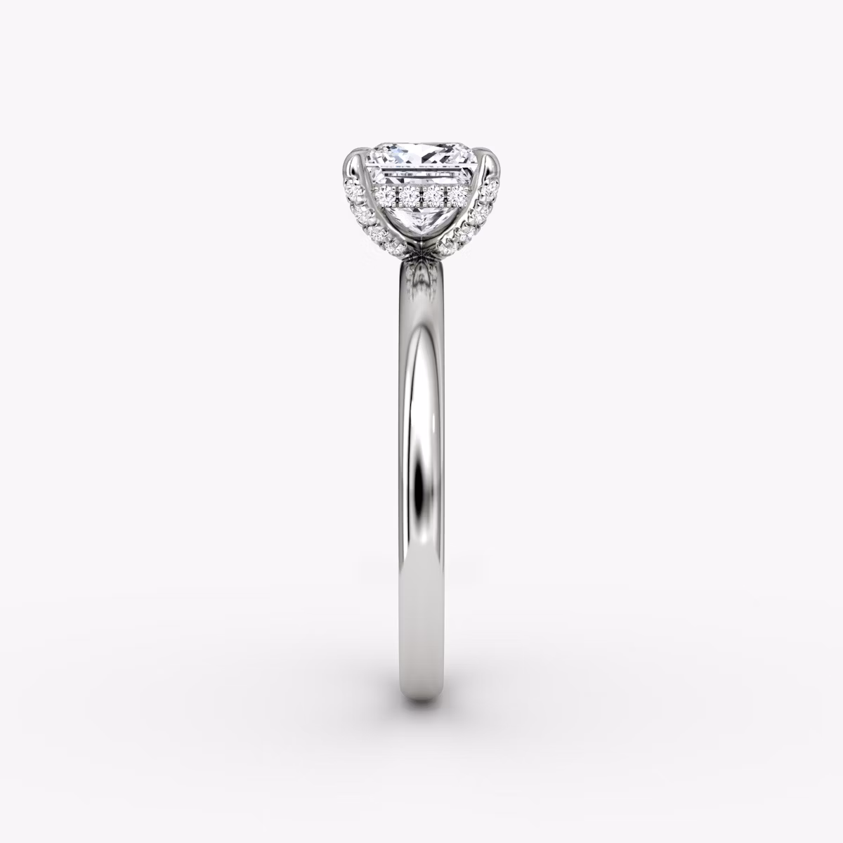 The Classic Hidden Halo | Princess | 18k | White Gold | bandAccent: Plain | bandWidth: large | prongStyle: Pavé | diamondOrientation: vertical | caratWeight: other