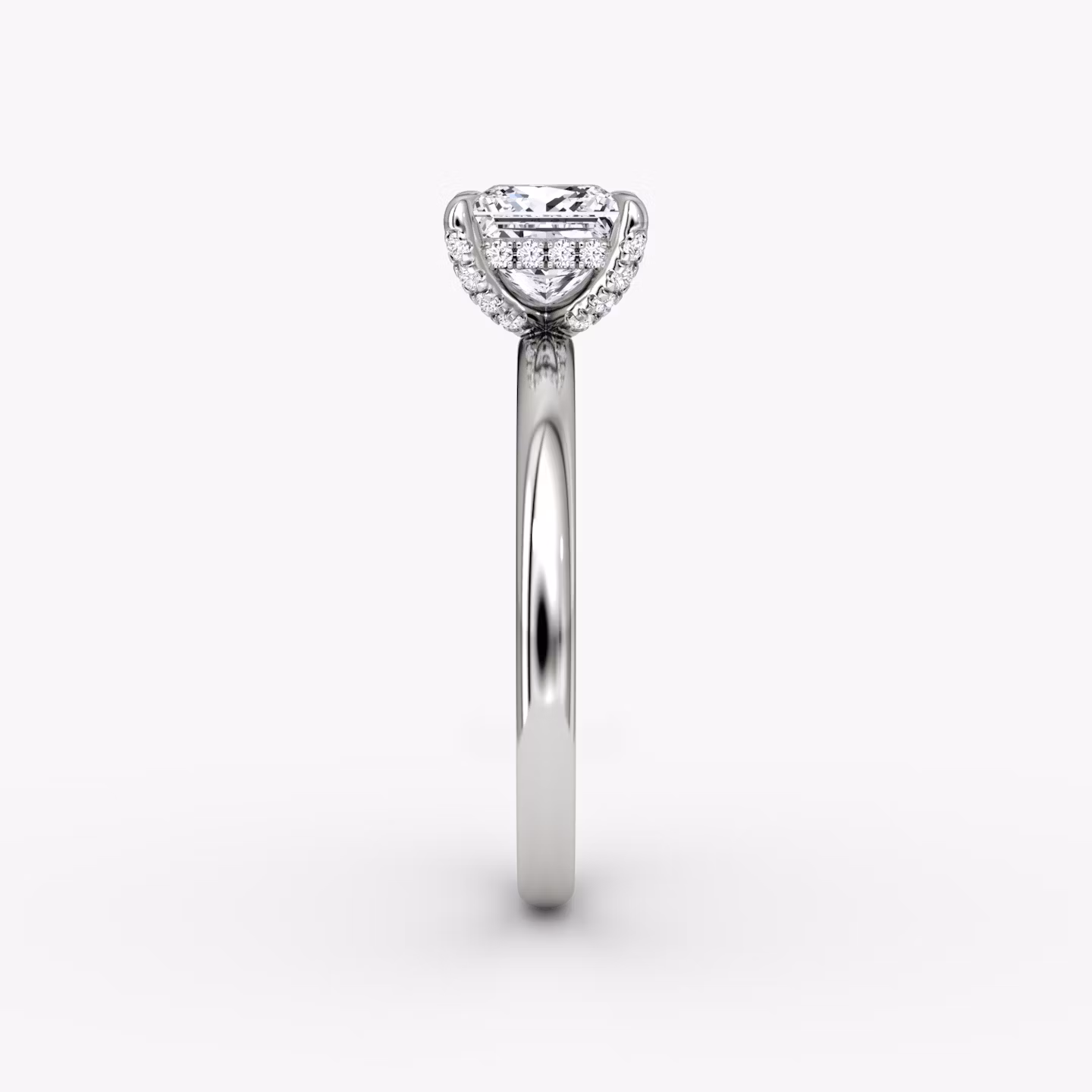 The Classic Hidden Halo | Princess | 18k | White Gold | bandAccent: Plain | bandWidth: large | prongStyle: Pavé | diamondOrientation: vertical | caratWeight: other