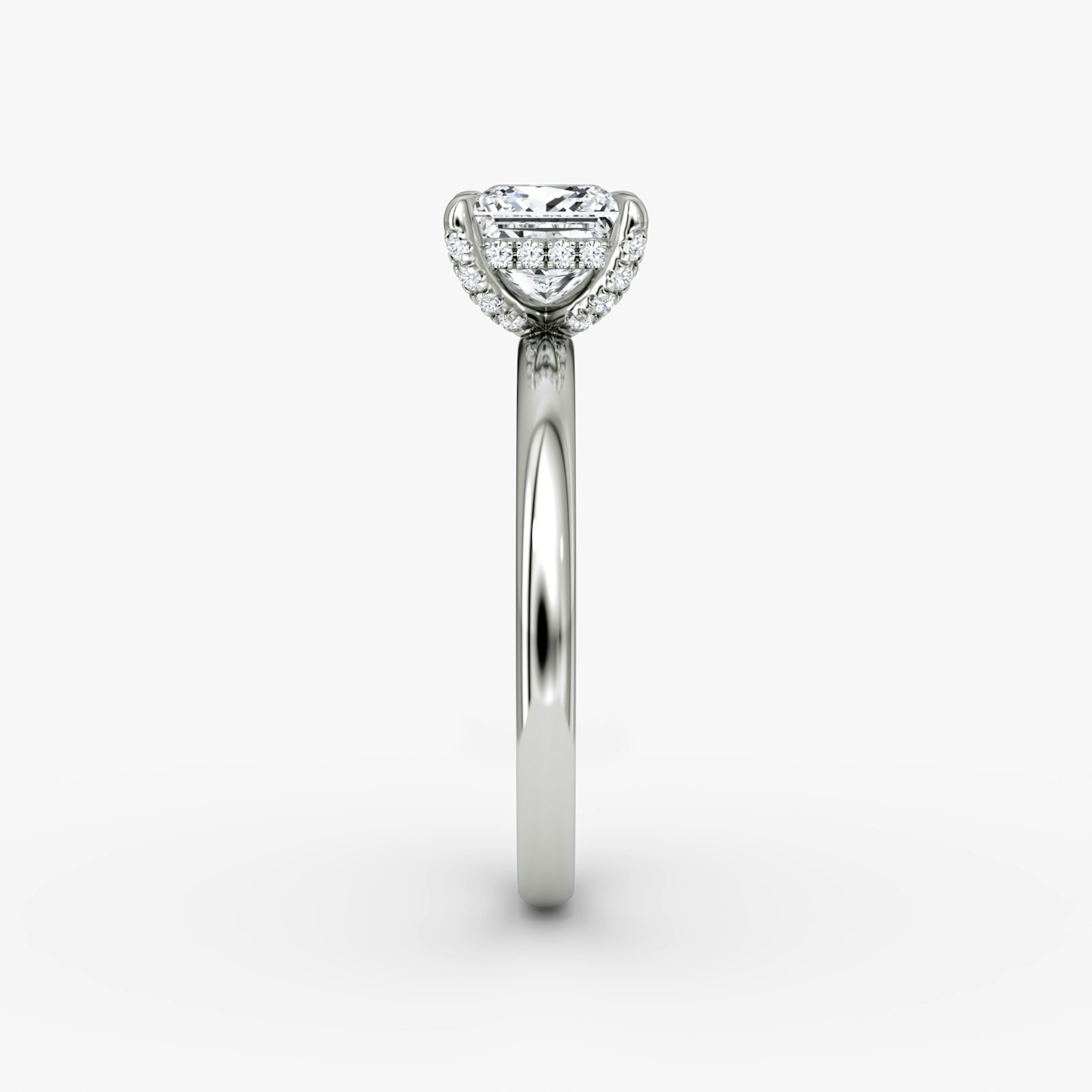 The Classic Hidden Halo | Princess | 18k | White Gold | bandAccent: Plain | bandWidth: large | prongStyle: Pavé | diamondOrientation: vertical | caratWeight: other