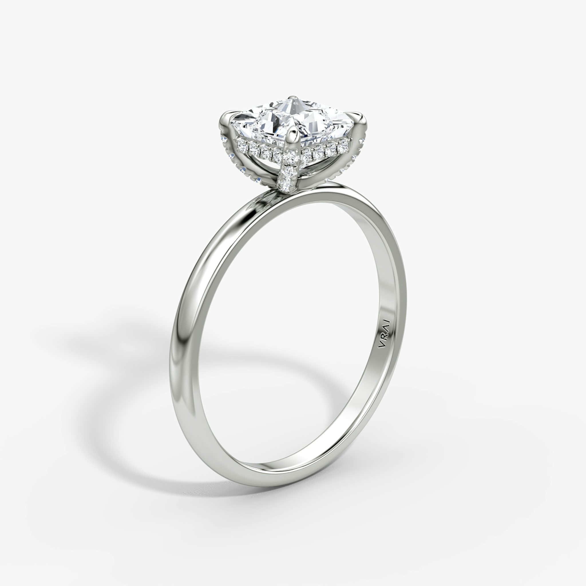 The Classic Hidden Halo | Princess | 18k | White Gold | bandAccent: Plain | bandWidth: large | prongStyle: Pavé | diamondOrientation: vertical | caratWeight: other