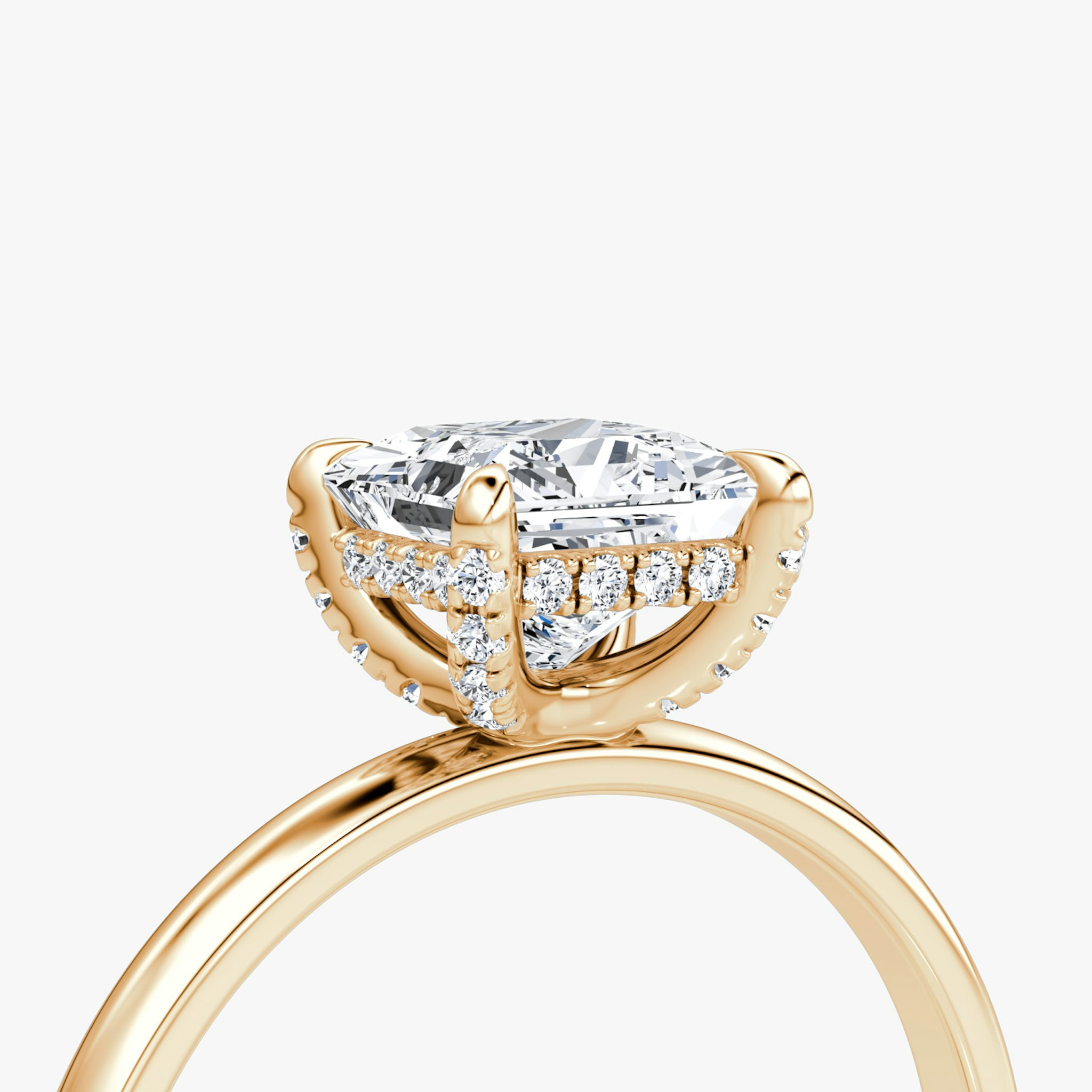 The Classic Hidden Halo | Princess | 14k | Rose Gold | bandAccent: Plain | bandWidth: large | prongStyle: Pavé | diamondOrientation: vertical | caratWeight: other