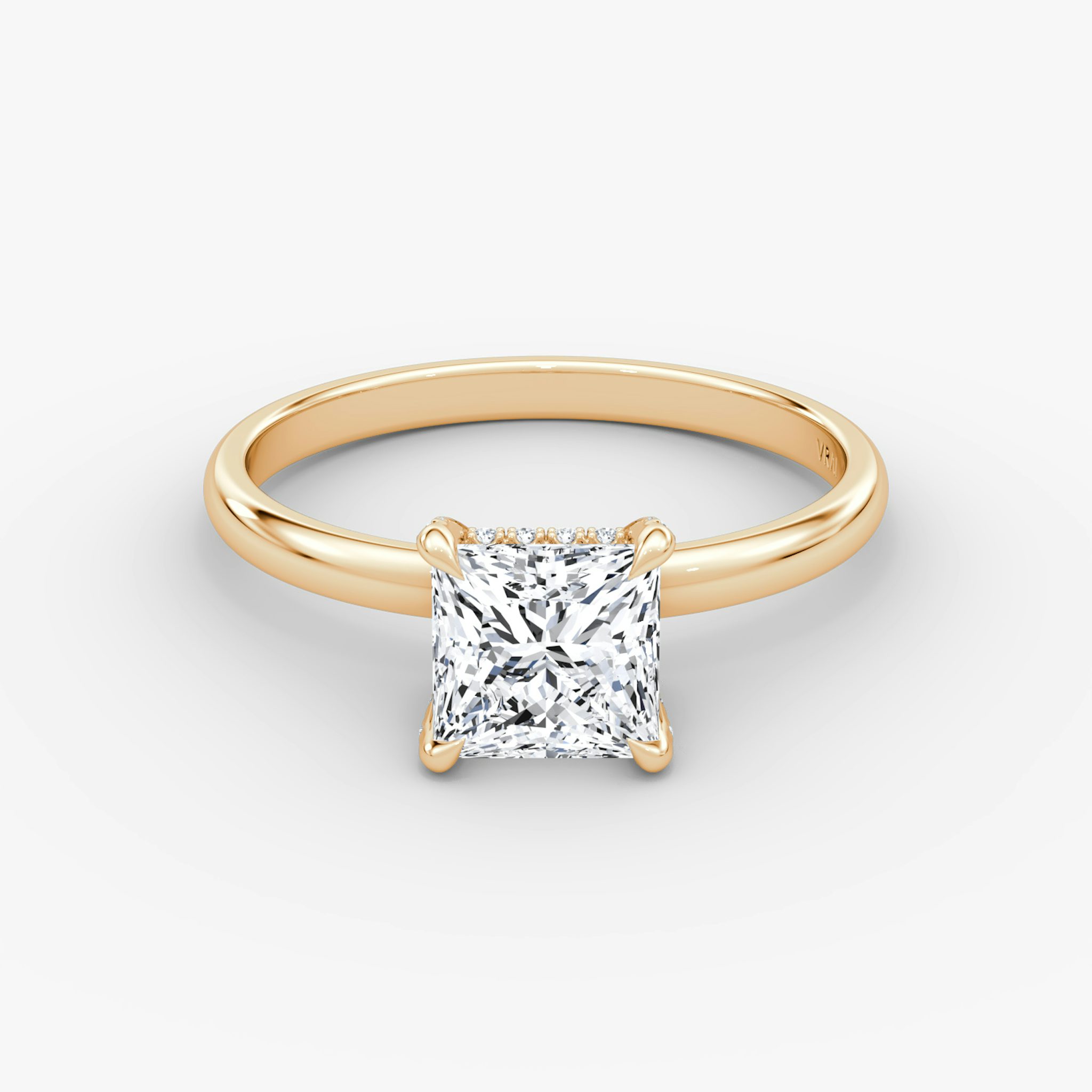 The Classic Hidden Halo | Princess | 14k | Rose Gold | bandAccent: Plain | bandWidth: large | prongStyle: Pavé | diamondOrientation: vertical | caratWeight: other