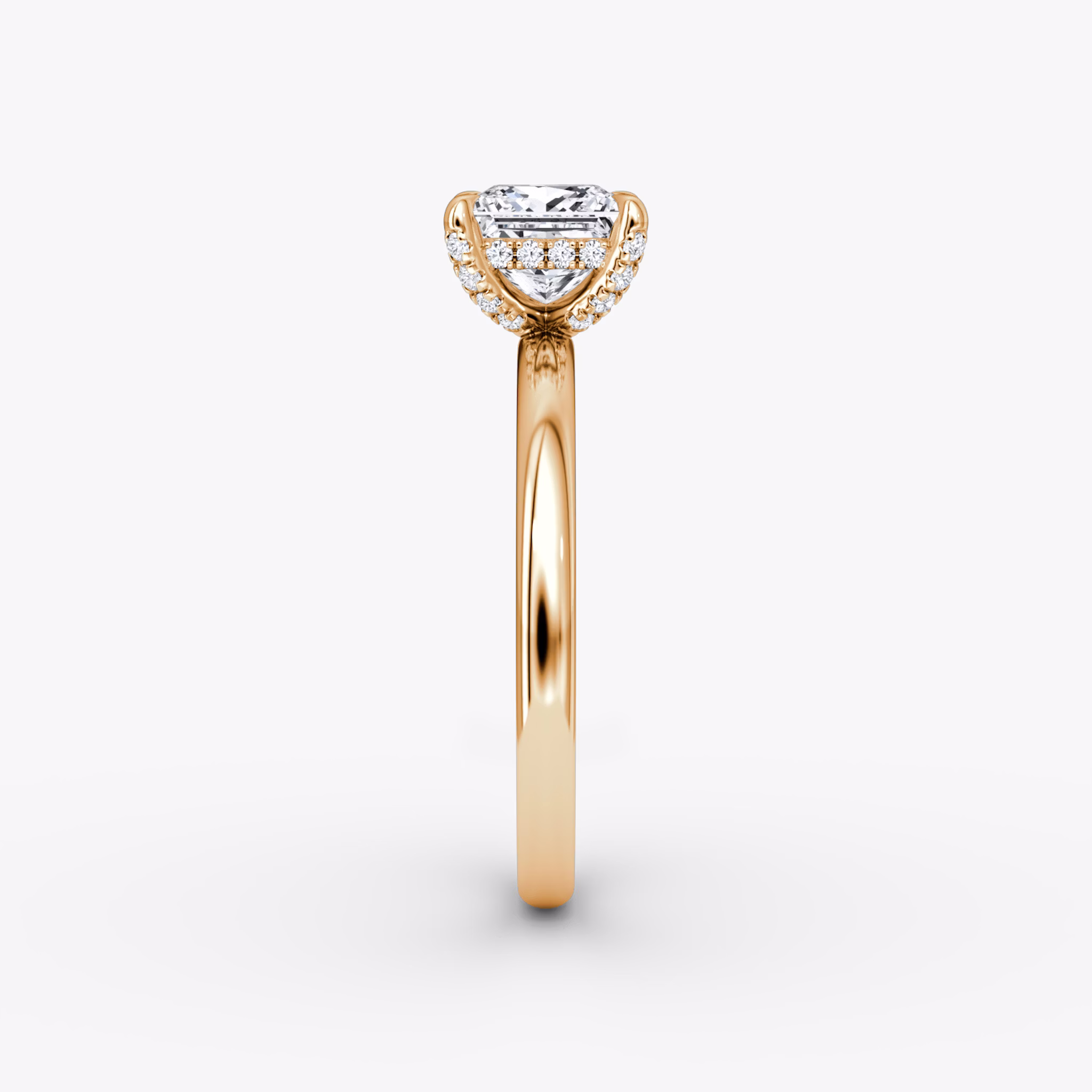 The Classic Hidden Halo | Princess | 14k | Rose Gold | bandAccent: Plain | bandWidth: large | prongStyle: Pavé | diamondOrientation: vertical | caratWeight: other