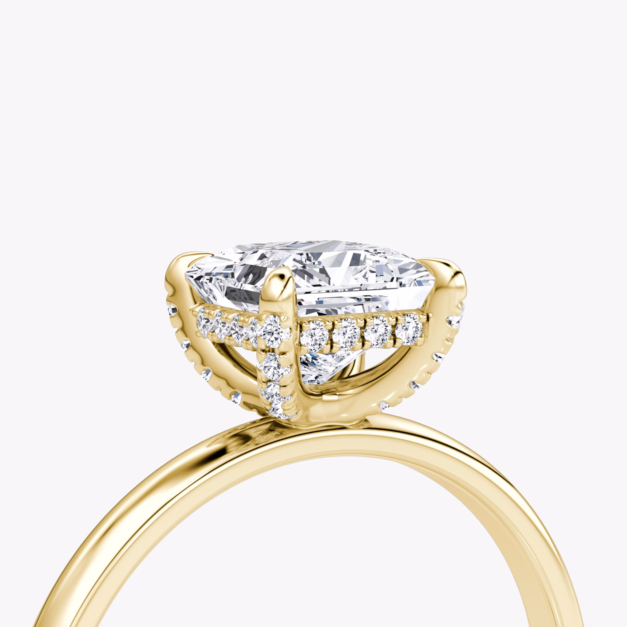 The Classic Hidden Halo | Princess | 18k | Yellow Gold | bandAccent: Plain | bandWidth: large | prongStyle: Pavé | diamondOrientation: vertical | caratWeight: other