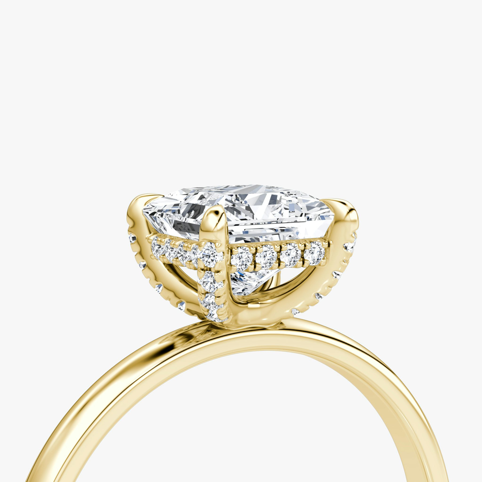 The Classic Hidden Halo | Princess | 18k | Yellow Gold | bandAccent: Plain | bandWidth: large | prongStyle: Pavé | diamondOrientation: vertical | caratWeight: other