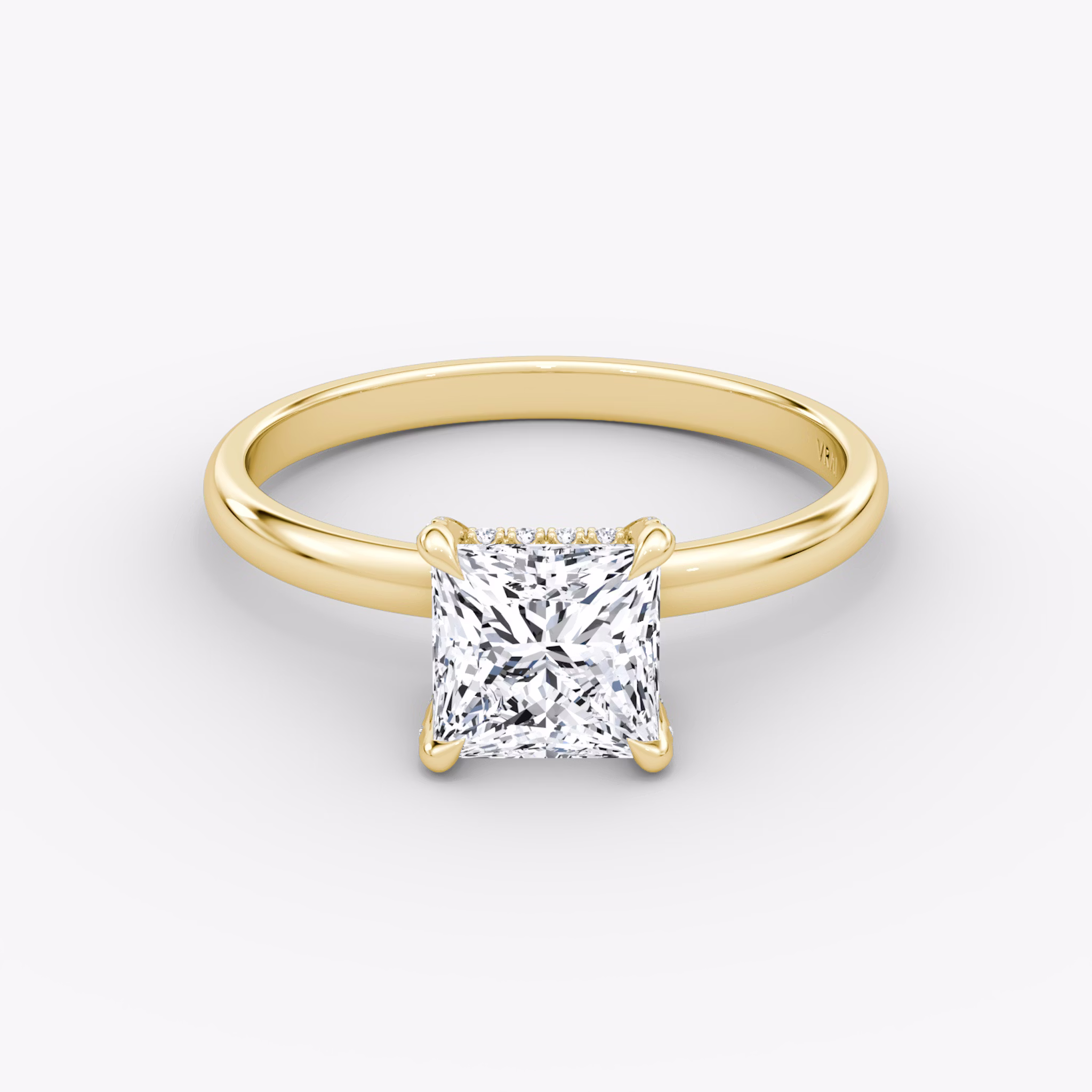The Classic Hidden Halo | Princess | 18k | Yellow Gold | bandAccent: Plain | bandWidth: large | prongStyle: Pavé | diamondOrientation: vertical | caratWeight: other