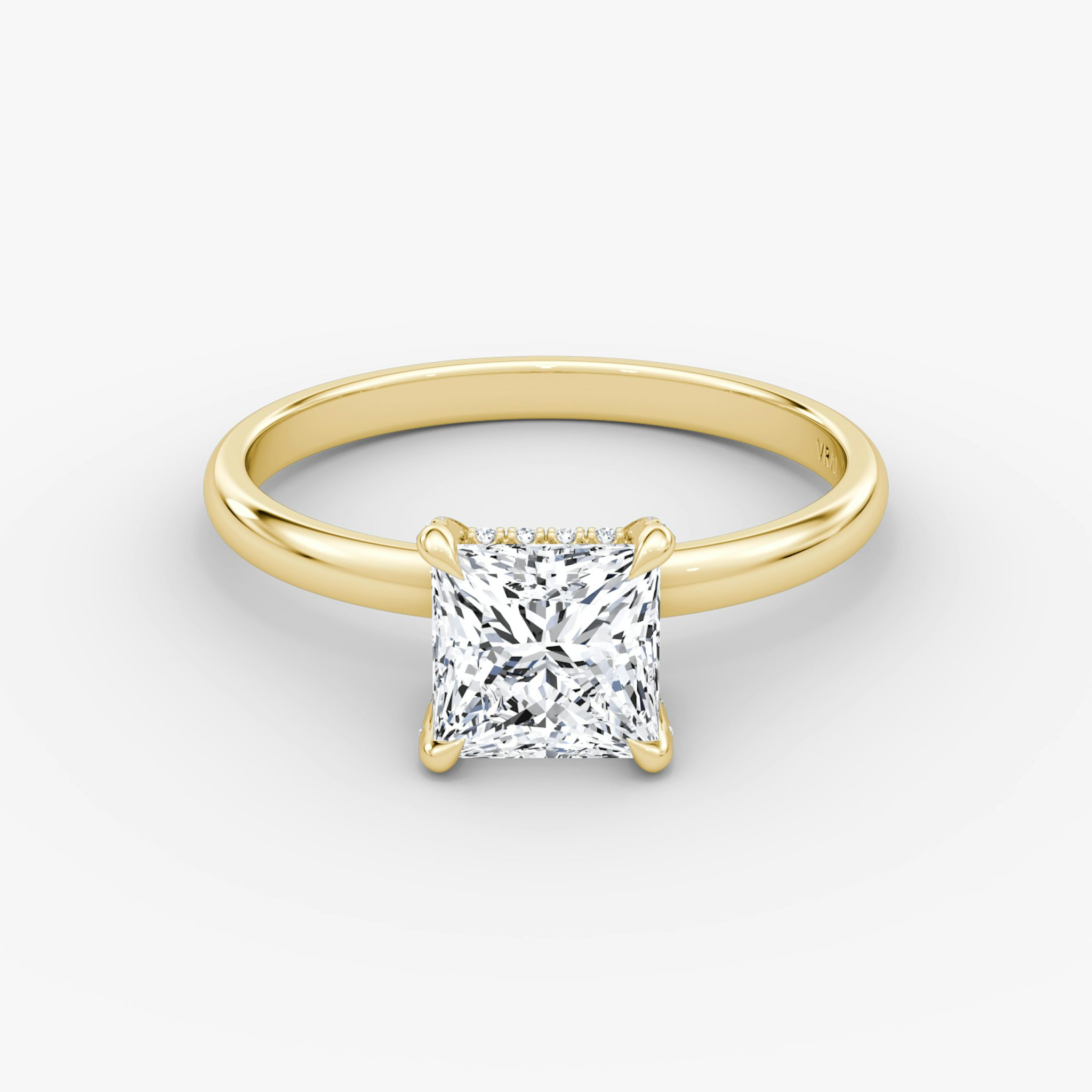 The Classic Hidden Halo | Princess | 18k | Yellow Gold | bandAccent: Plain | bandWidth: large | prongStyle: Pavé | diamondOrientation: vertical | caratWeight: other