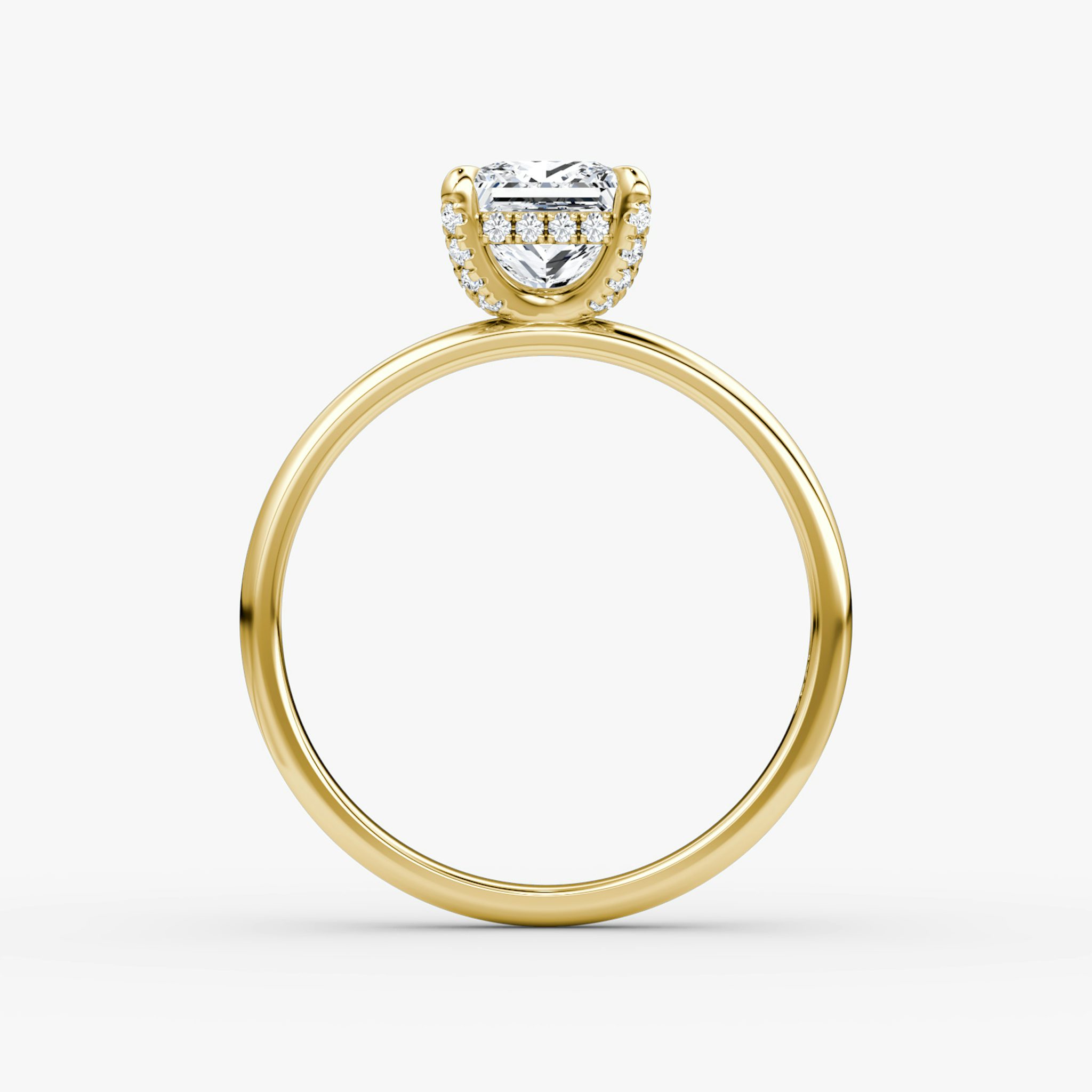 The Classic Hidden Halo | Princess | 18k | Yellow Gold | bandAccent: Plain | bandWidth: large | prongStyle: Pavé | diamondOrientation: vertical | caratWeight: other