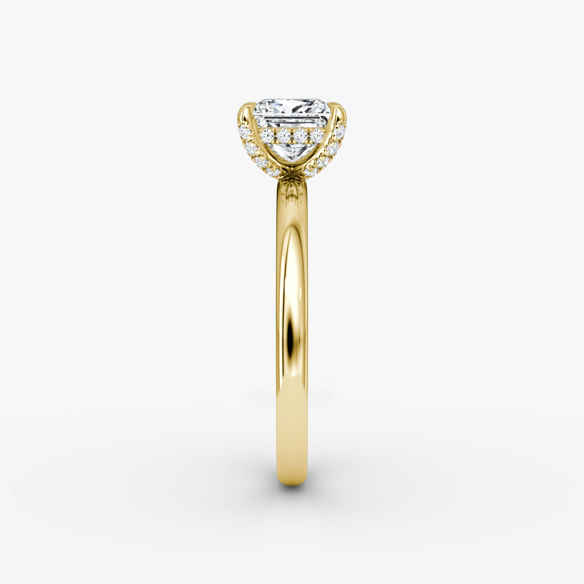 The Classic Hidden Halo | Princess | 18k | Yellow Gold | bandAccent: Plain | bandWidth: large | prongStyle: Pavé | diamondOrientation: vertical | caratWeight: other