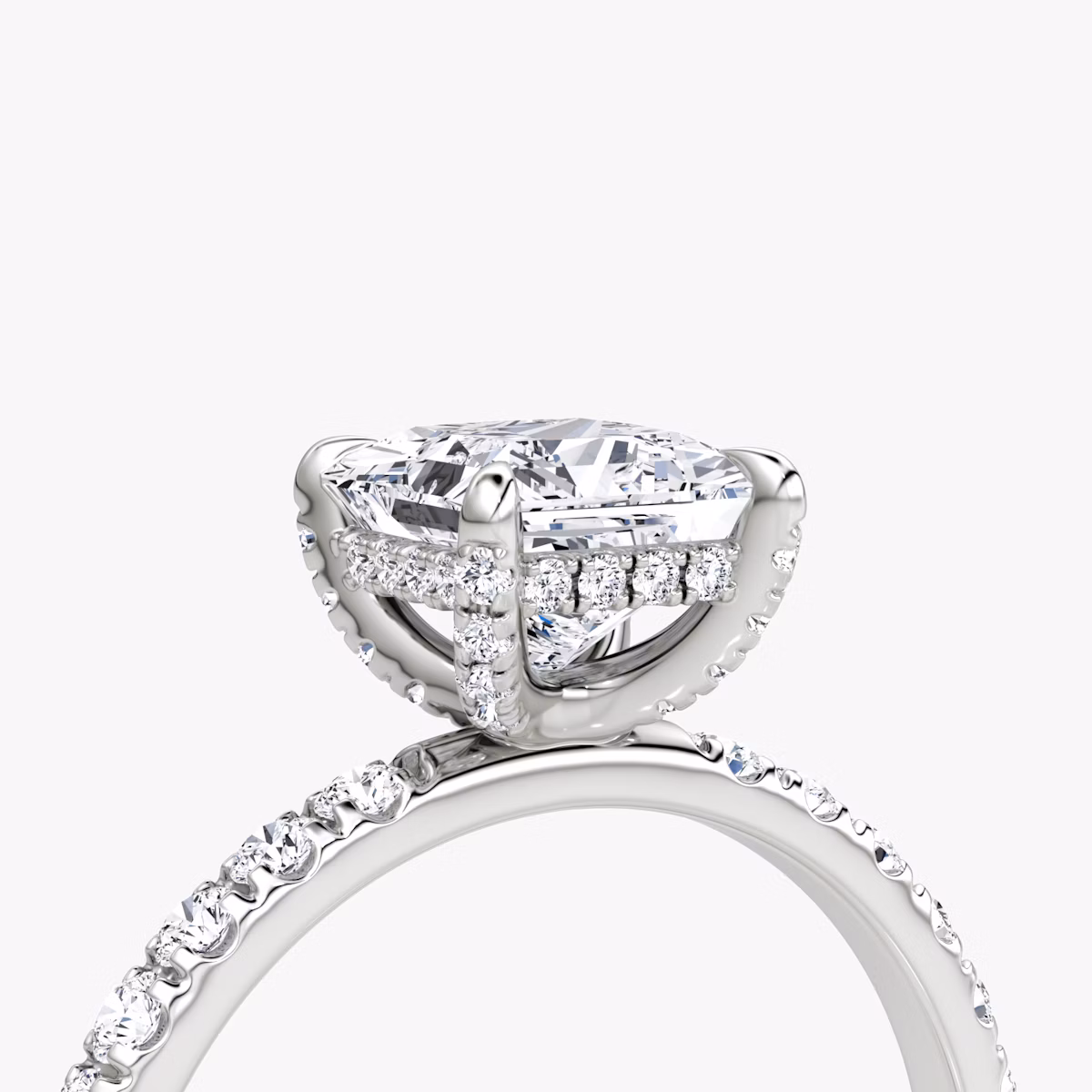 The Classic Hidden Halo | Princess | Platinum | bandAccent: Pavé | bandWidth: large | prongStyle: Pavé | diamondOrientation: vertical | caratWeight: other