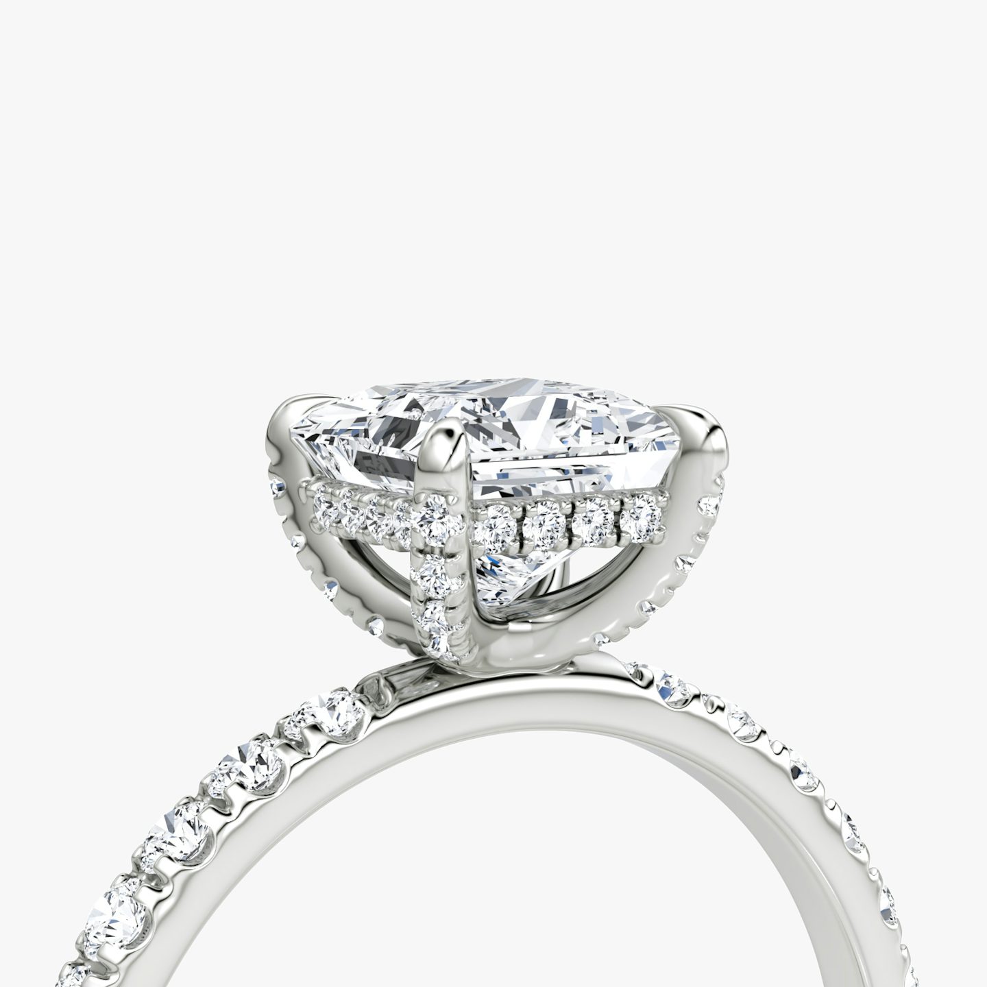 The Classic Hidden Halo | Princess | Platinum | bandAccent: Pavé | bandWidth: large | prongStyle: Pavé | diamondOrientation: vertical | caratWeight: other