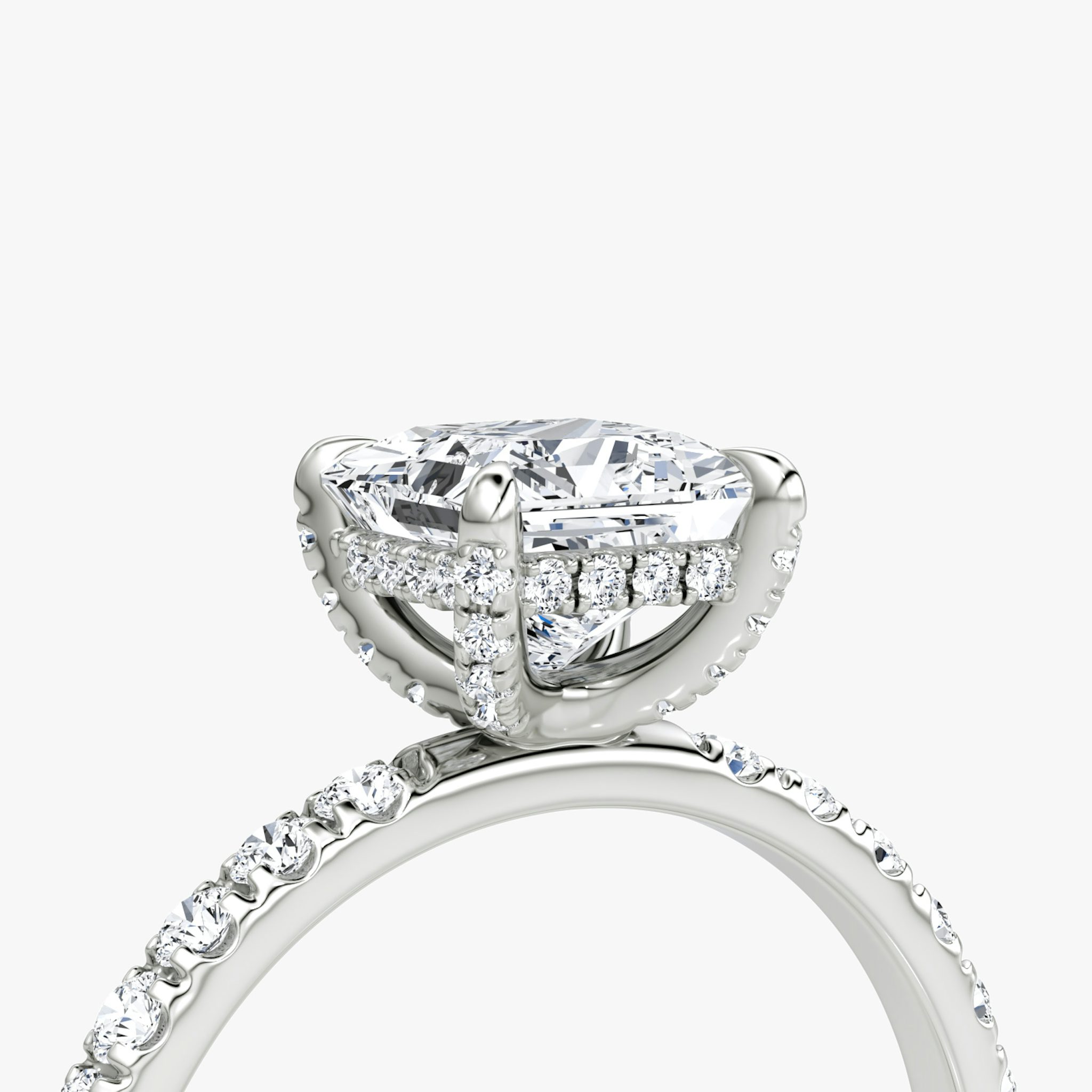 The Classic Hidden Halo | Princess | 18k | White Gold | bandAccent: Pavé | bandWidth: large | prongStyle: Pavé | diamondOrientation: vertical | caratWeight: other