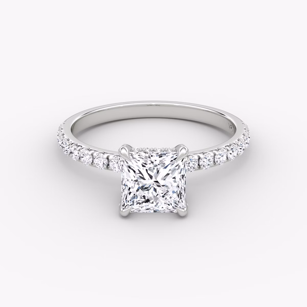 The Classic Hidden Halo | Princess | Platinum | bandAccent: Pavé | bandWidth: large | prongStyle: Pavé | diamondOrientation: vertical | caratWeight: other
